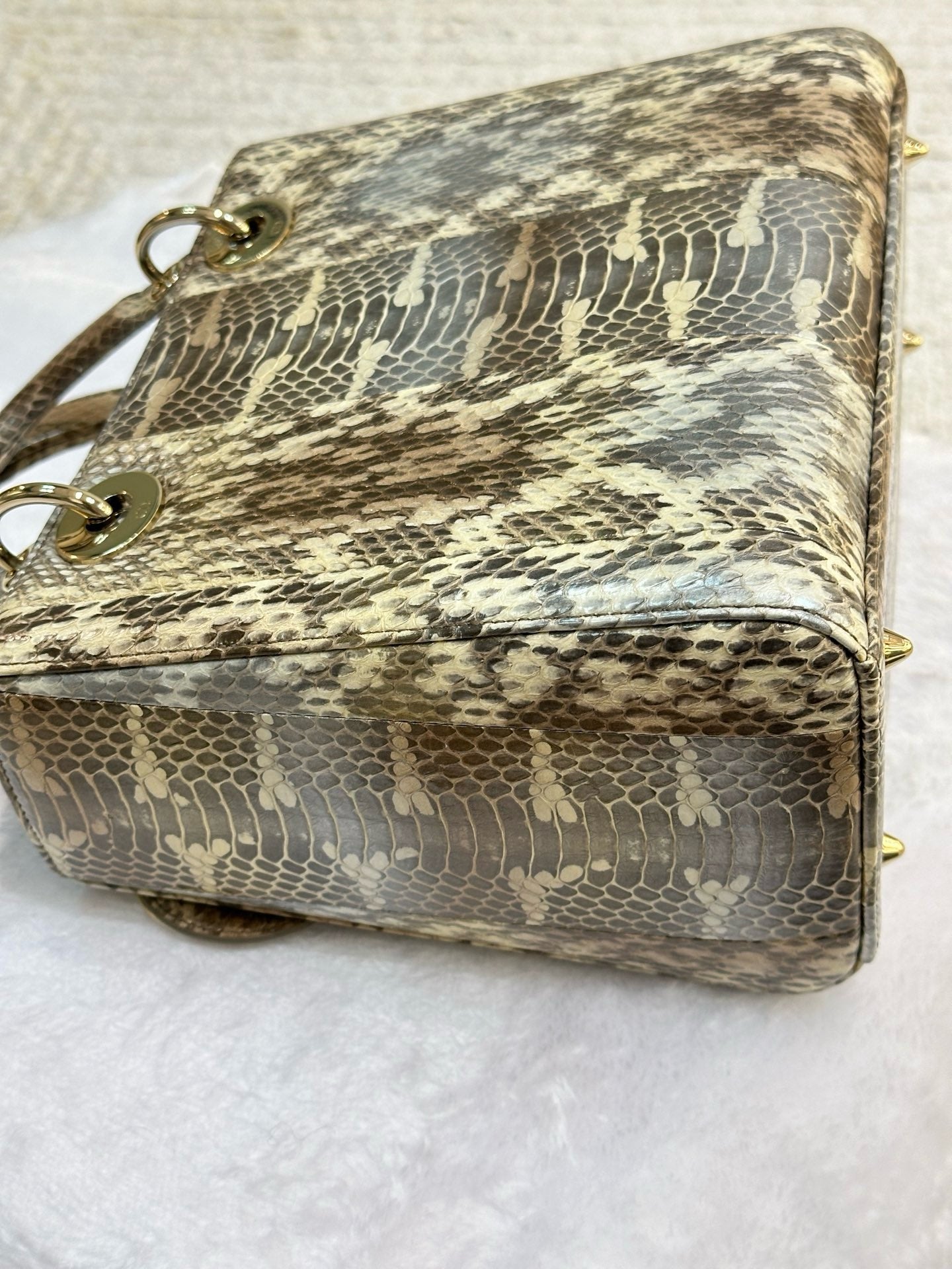 Christian Dior Medium Bicolor Python Leather Lady Dior Flap Closure Bag