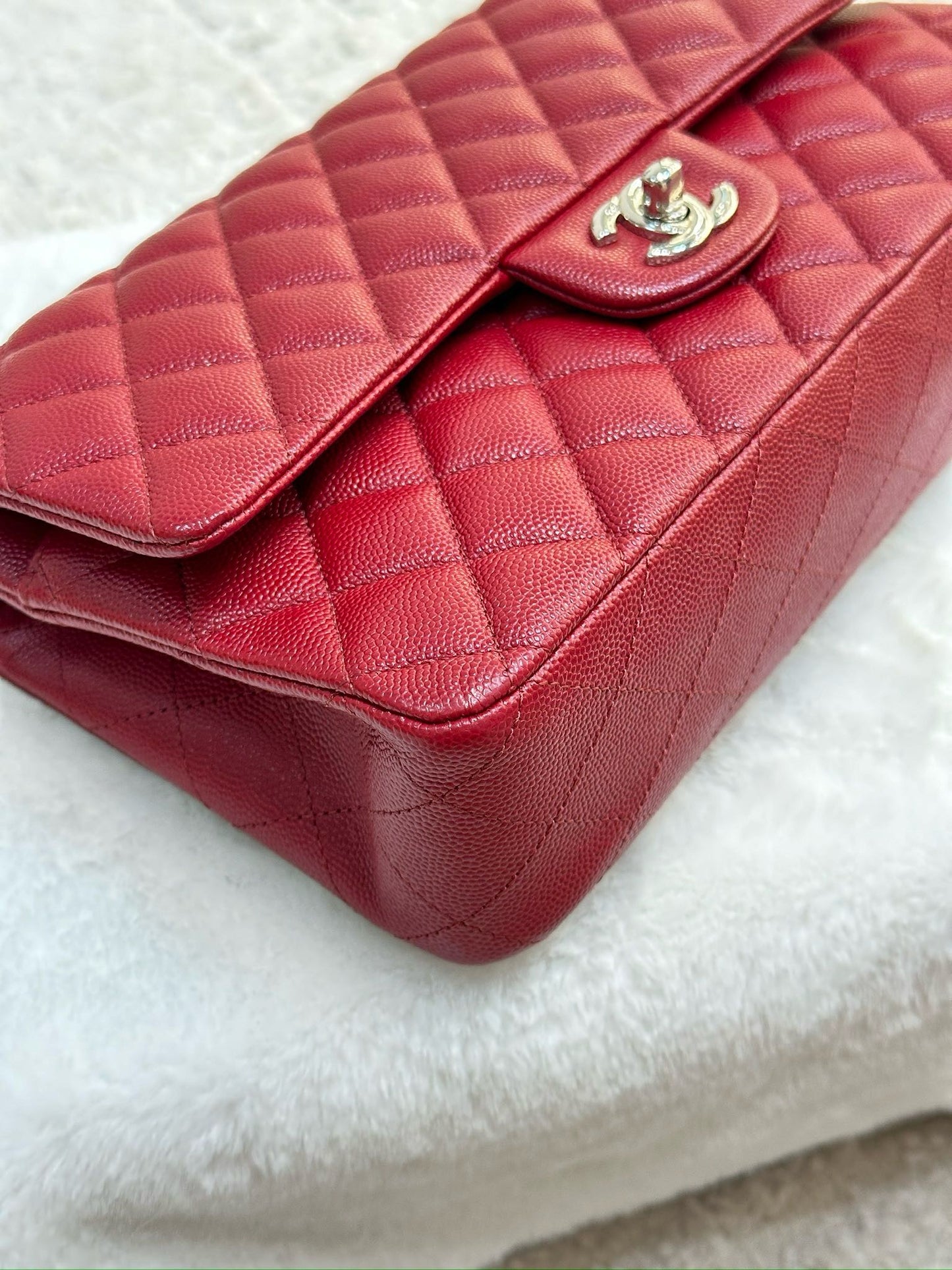 Chanel Medium Caviar Double Flap Red Bag SHW 17B