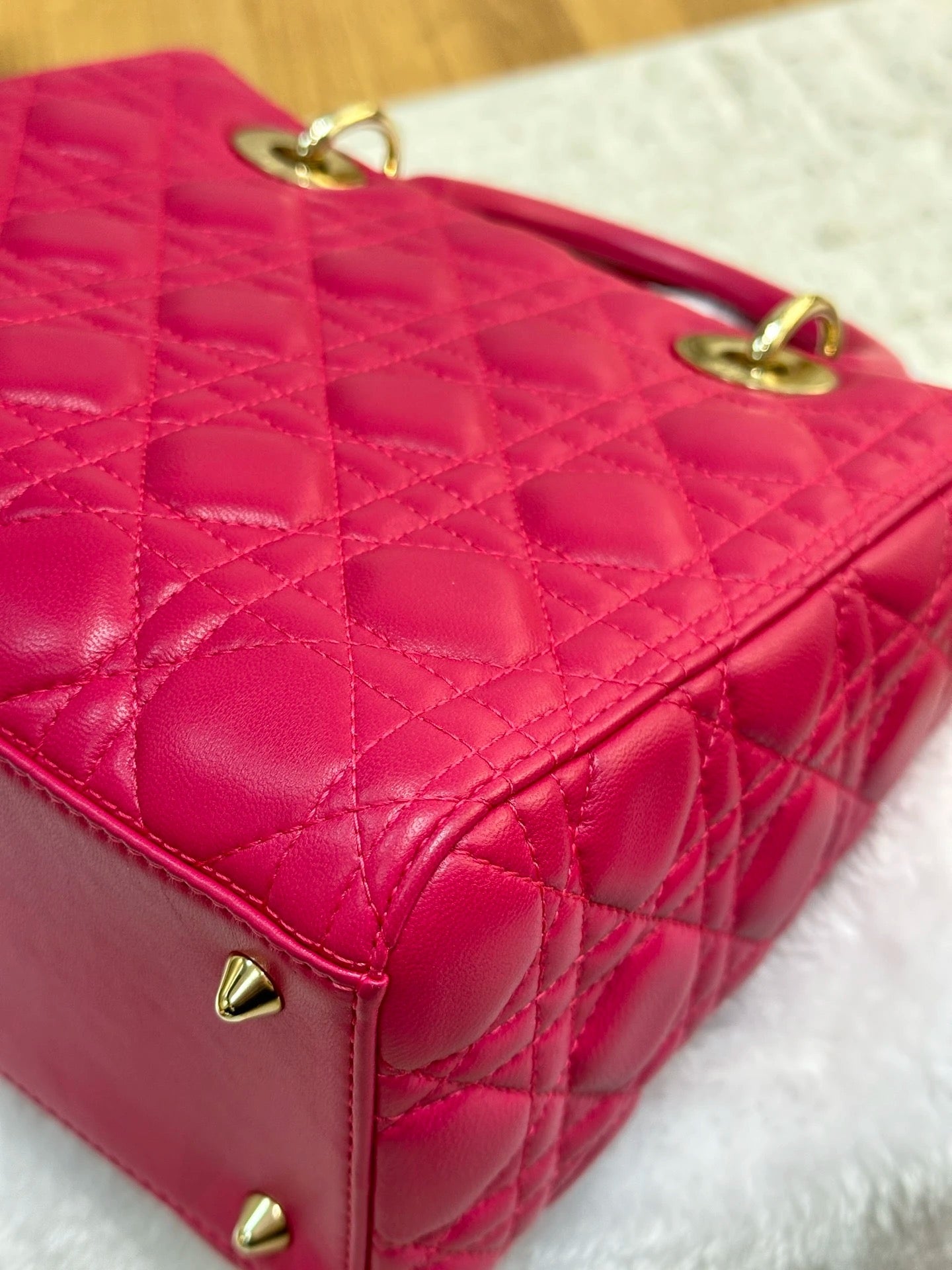 Christian Dior Medium Cannage Lambskin Lady Dior Bag Fuschia Pink GHW