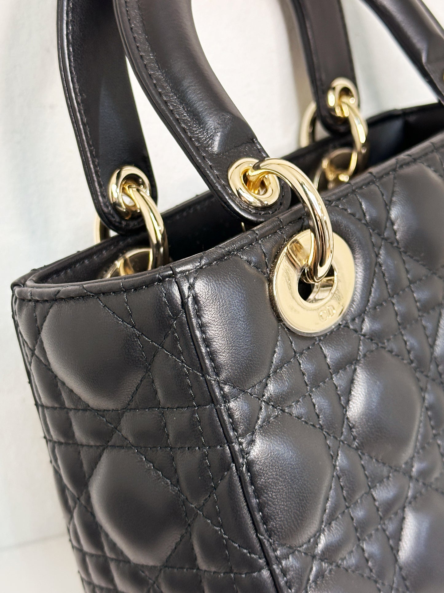 Christian Dior Small Cannage Lambskin My Lady Dior ABC Bag Black GHW