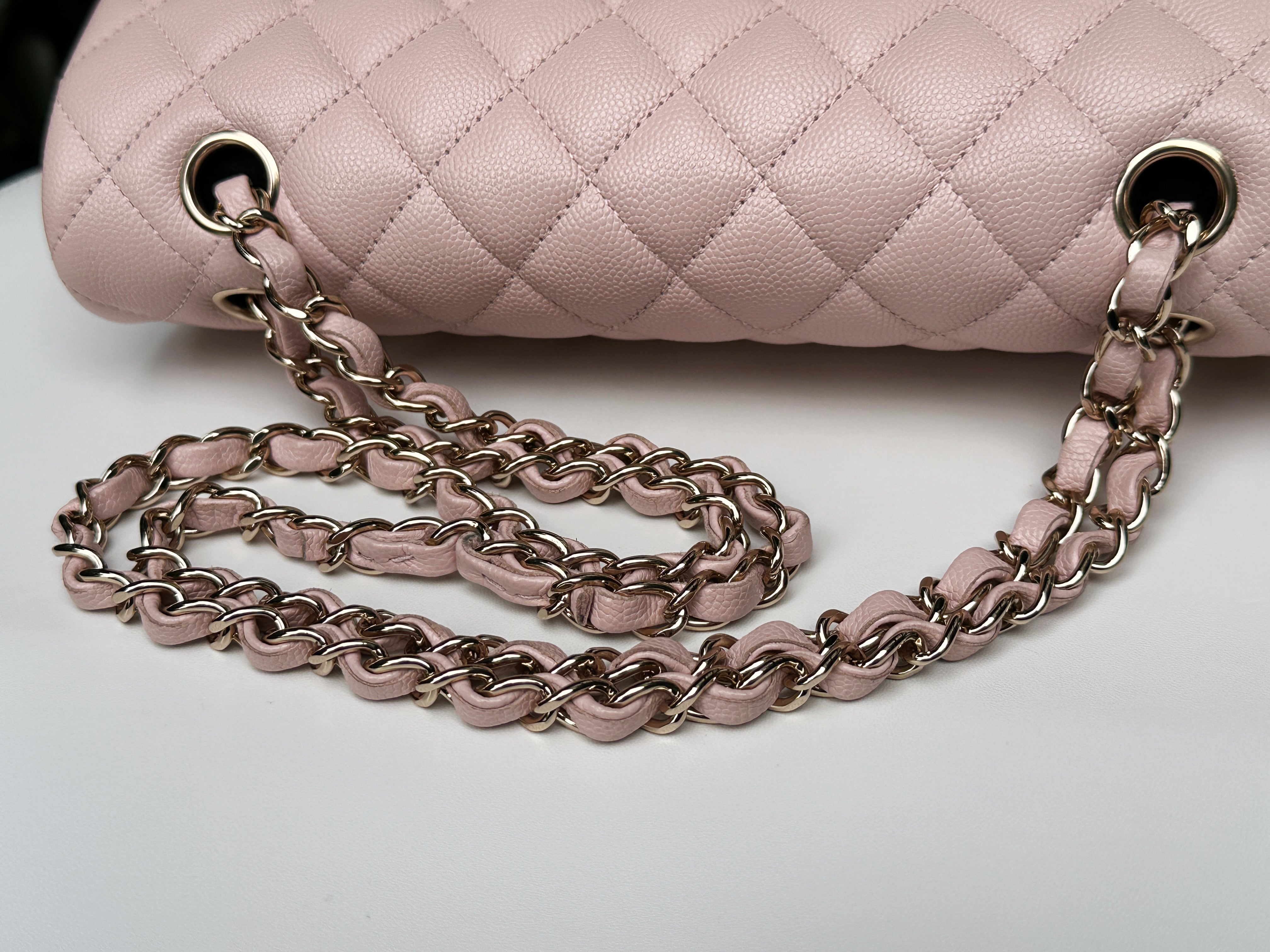 Chanel Medium Caviar Quilted Double Flap Light Pink 21ＣOutside