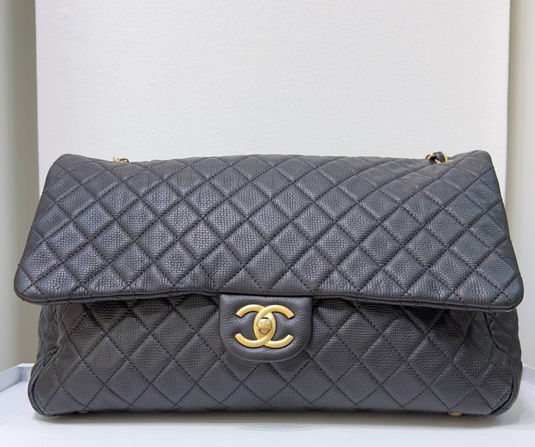 Chanel XXL Travel Calfskin Quilted Flap Bag Black GHW