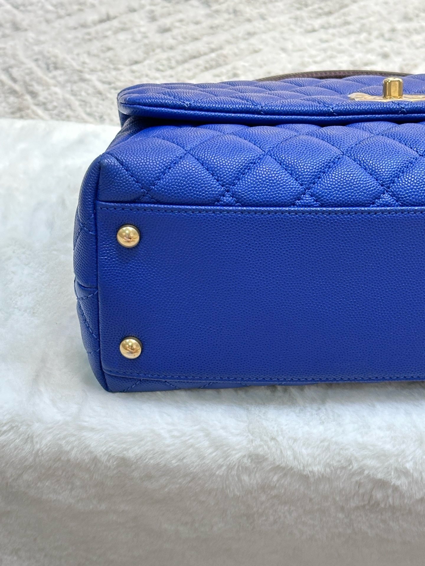 Chanel Medium Caviar Lizard Embossed Quilted Coco Handle Flap Dark Blue