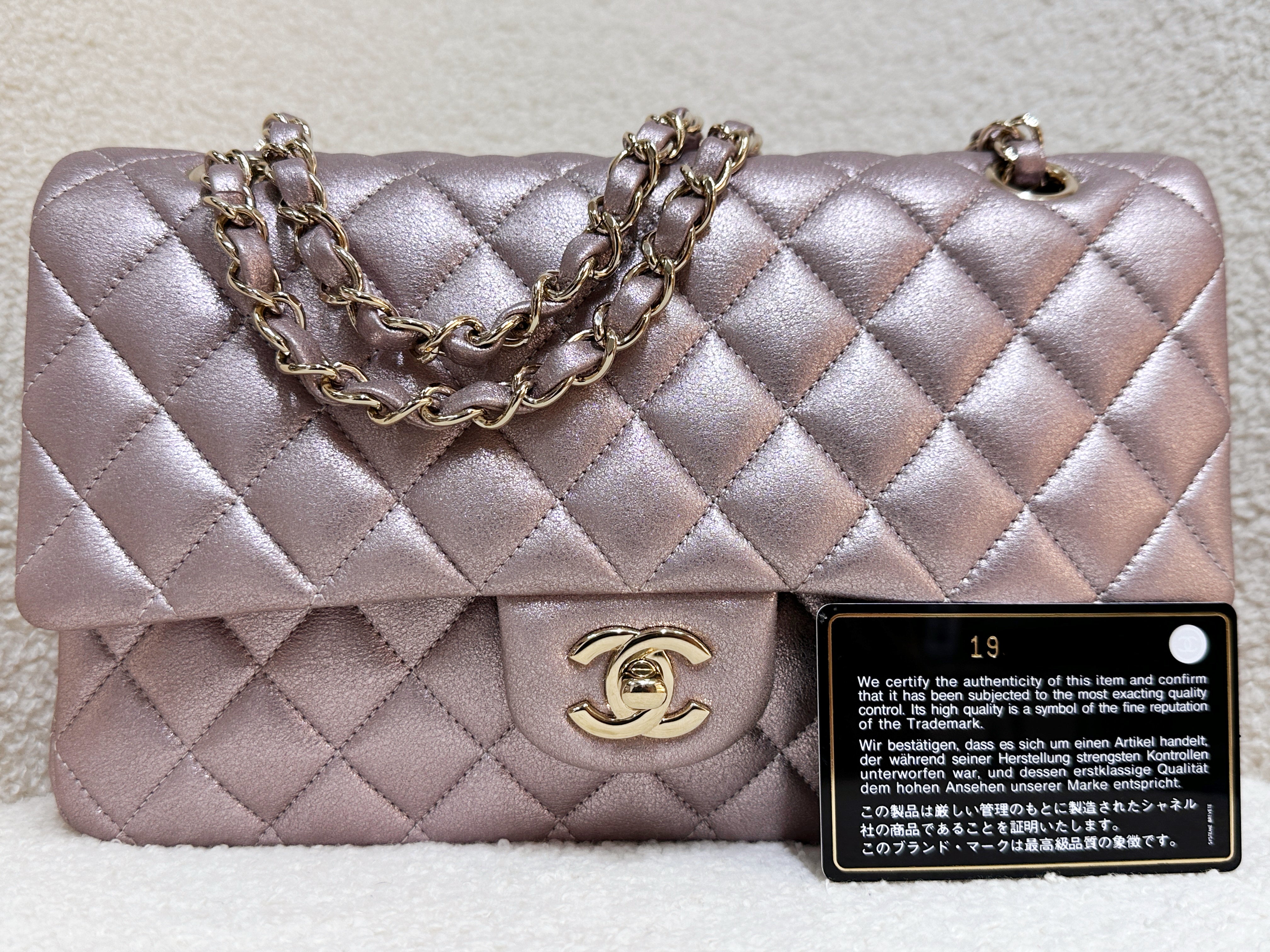 Chanel Classic Quilted Medium Double Flap Iridescent Pink (Calfskin)LGHW 1998 holo card