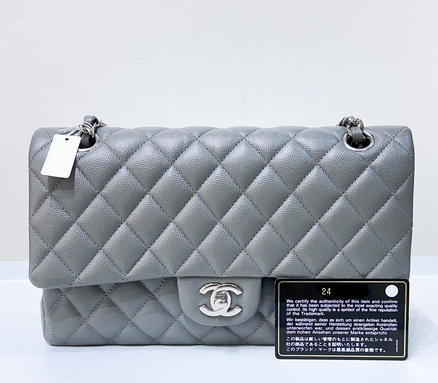 CHANEL Caviar Quilted Medium Double Flap Grey