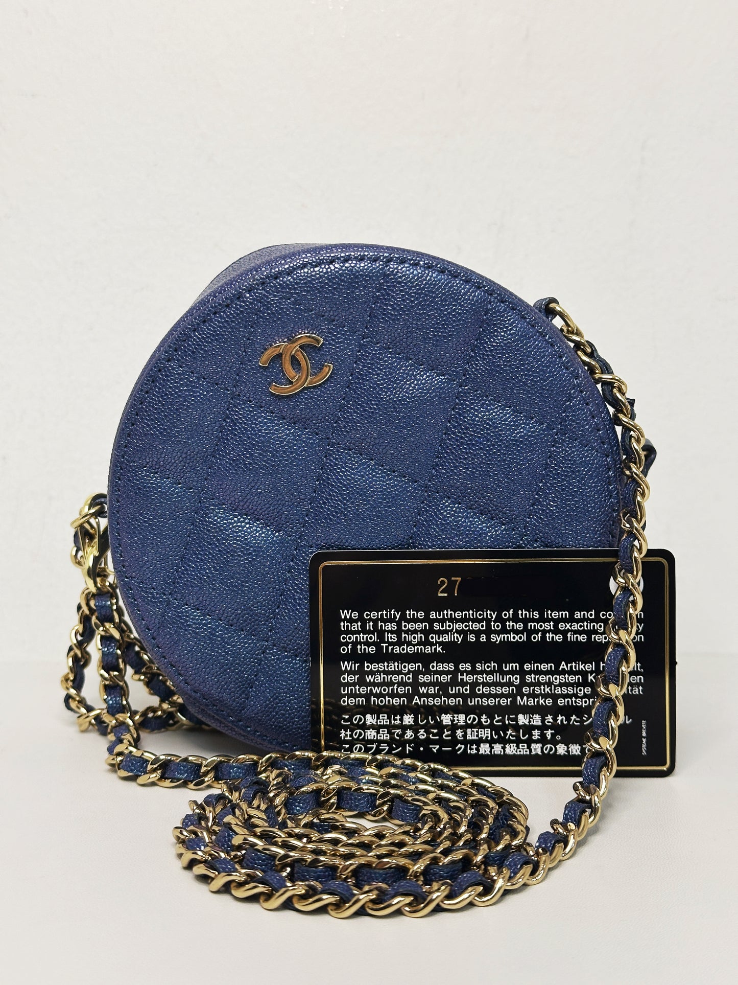 Chanel Matelasse Classic Chain Shoulder Bag Blue 2798 holo card