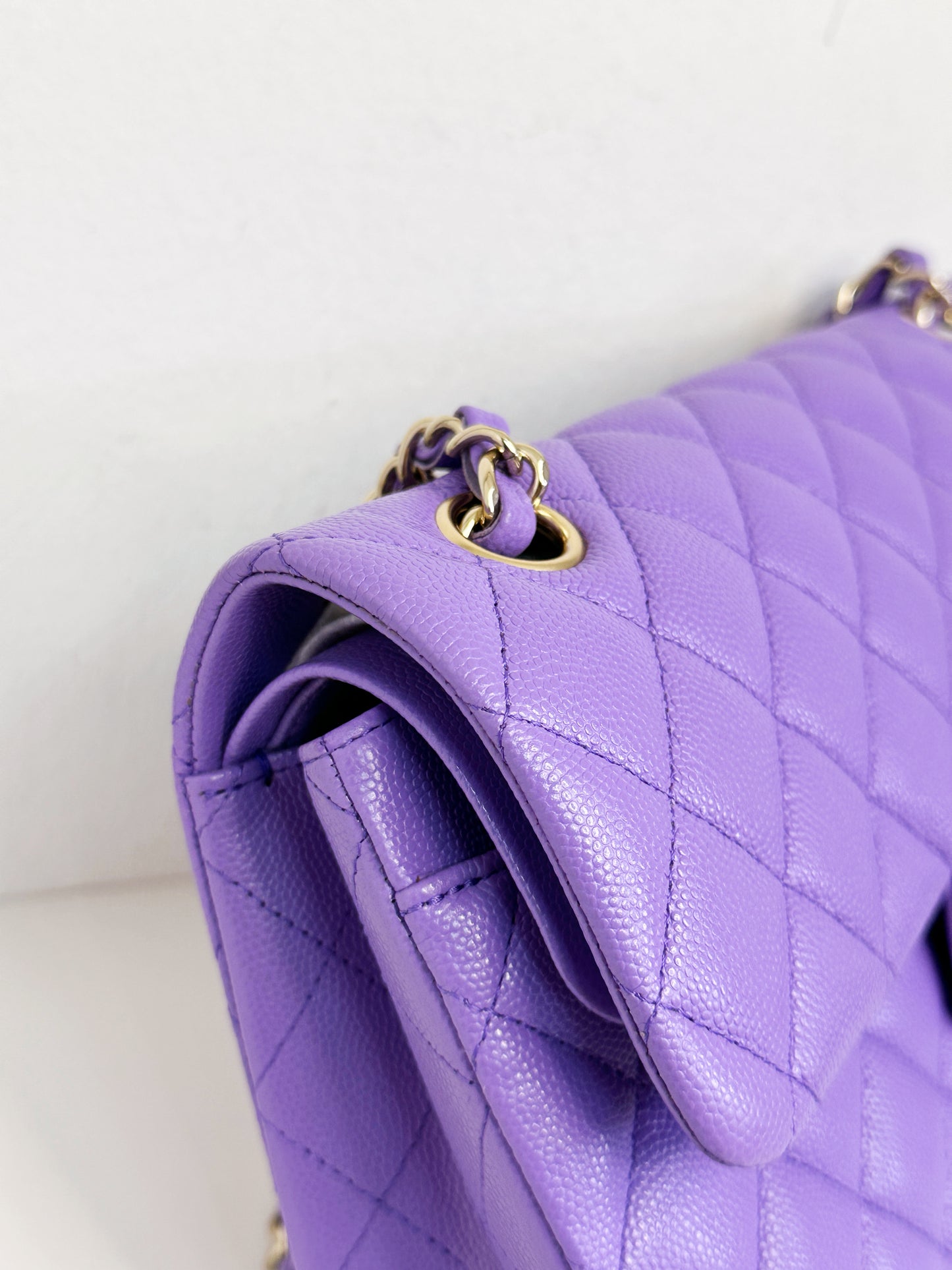 Chanel 20S Small Caviar Classic Quilted Double Flap Bag Purple LGHW 2976 holo card