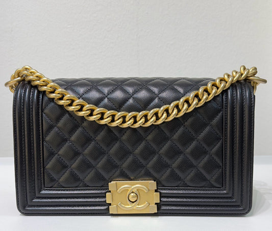 Chanel Medium Caviar Boy Bag Black GHW 27 holo card