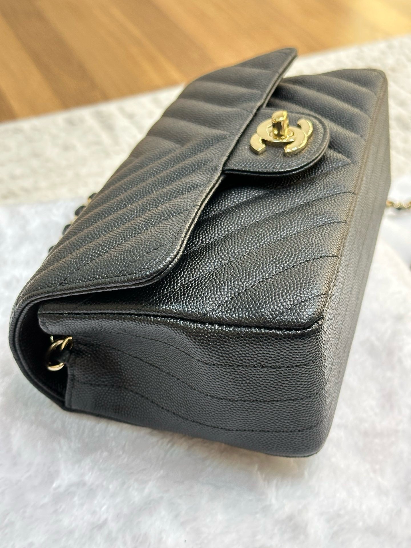 Chanel Mini Chevron Caviar Flap Bag Black GHW