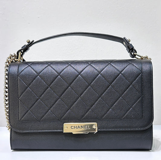 Chanel Black Leather Large Label Click Flap Bag