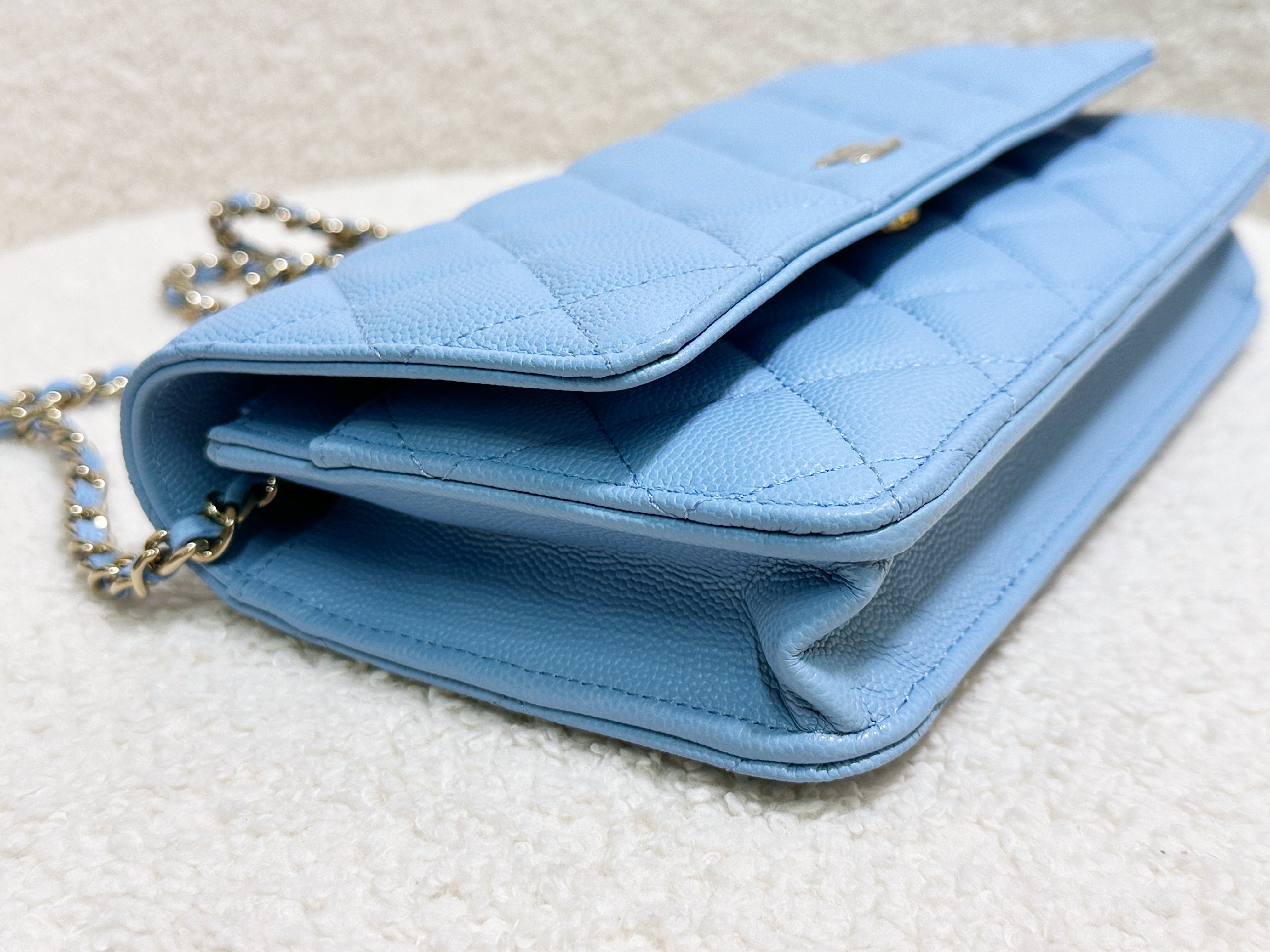 Chanel Classic Wallet on Chain Caviar Blue GHW G1L4 microchip