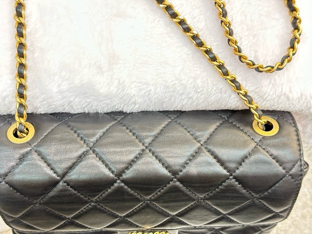 Chanel Small Black Quilted Lambskin Chain Flap GHW