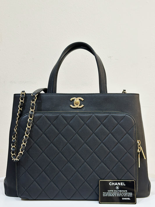 Chanel Caviar Quilted Large Business Affinity Shopping Bag Black 3043 holo card