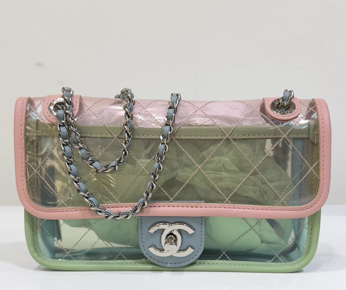 Chanel Mini Coco Splash PVC Flap Bag Pink/Green/Blue SHW 2576 holo card