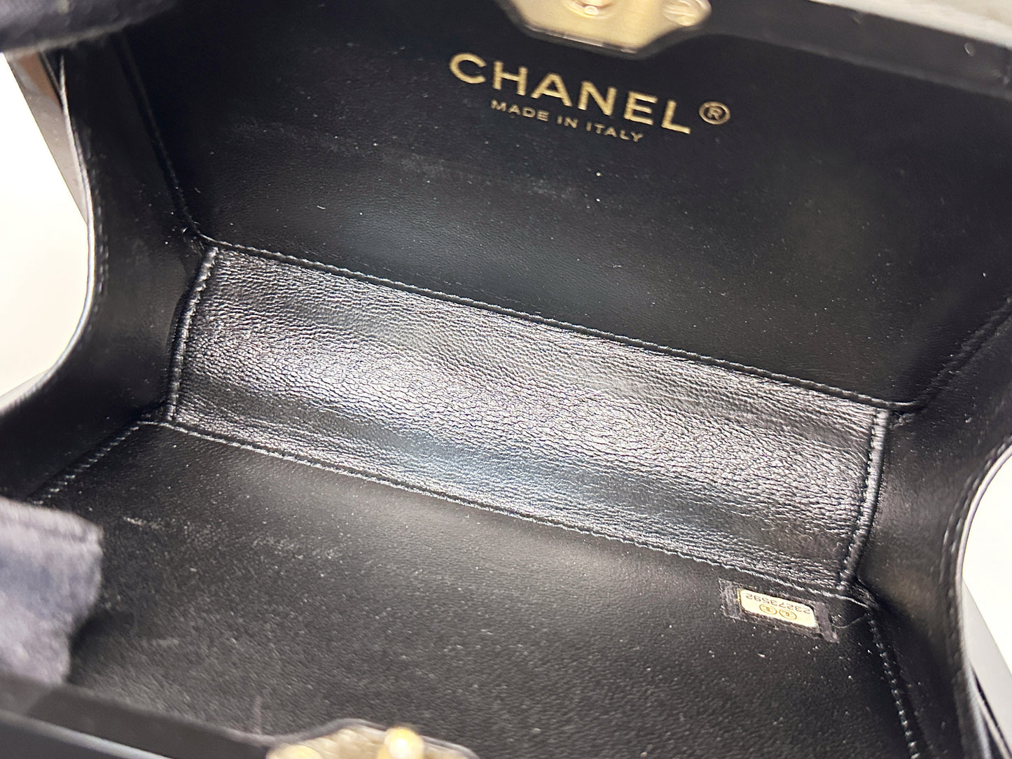 Chanel Plexiglass Gift Box Clutch Black 2327 holo card