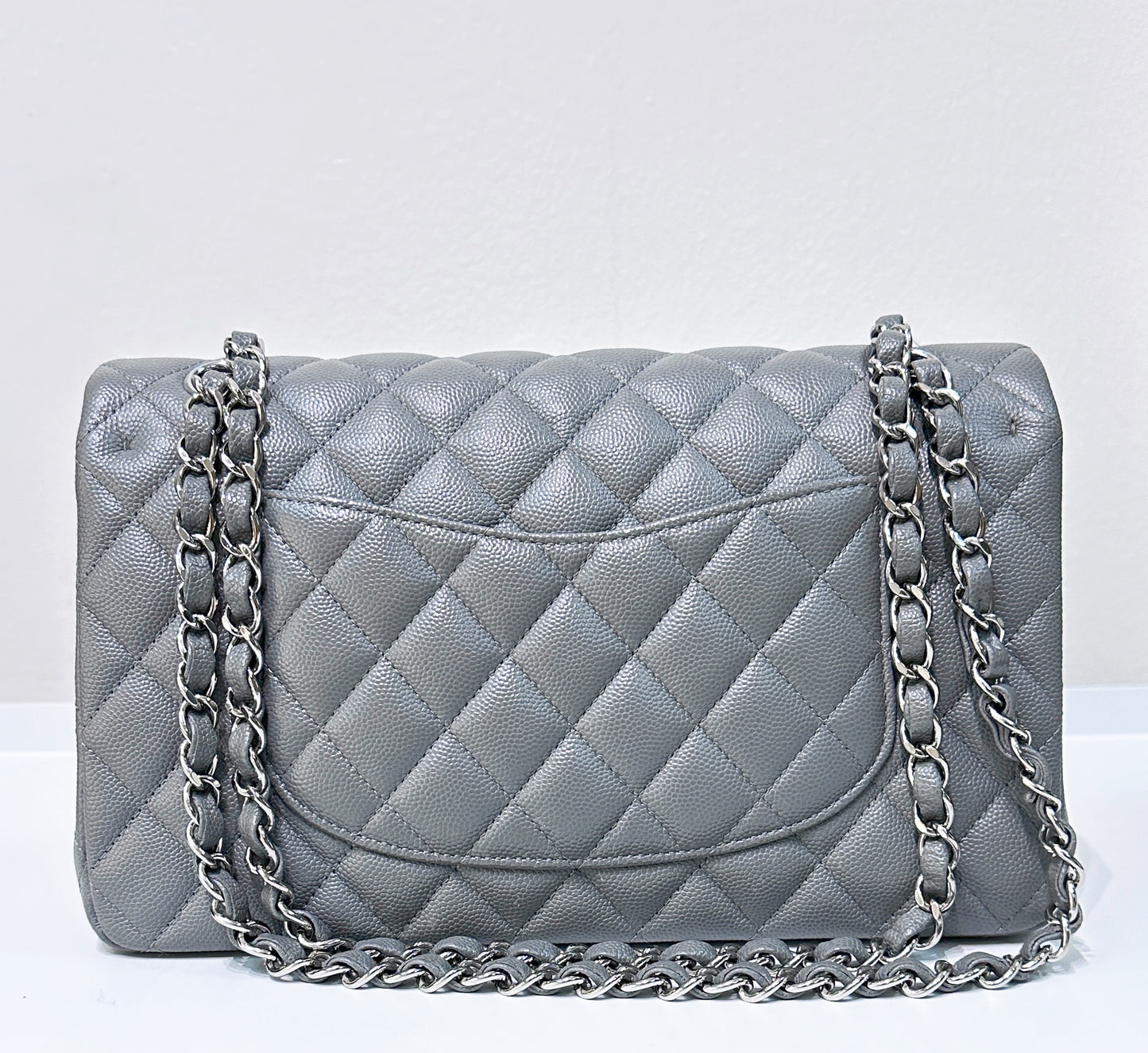 CHANEL Caviar Quilted Medium Double Flap Grey