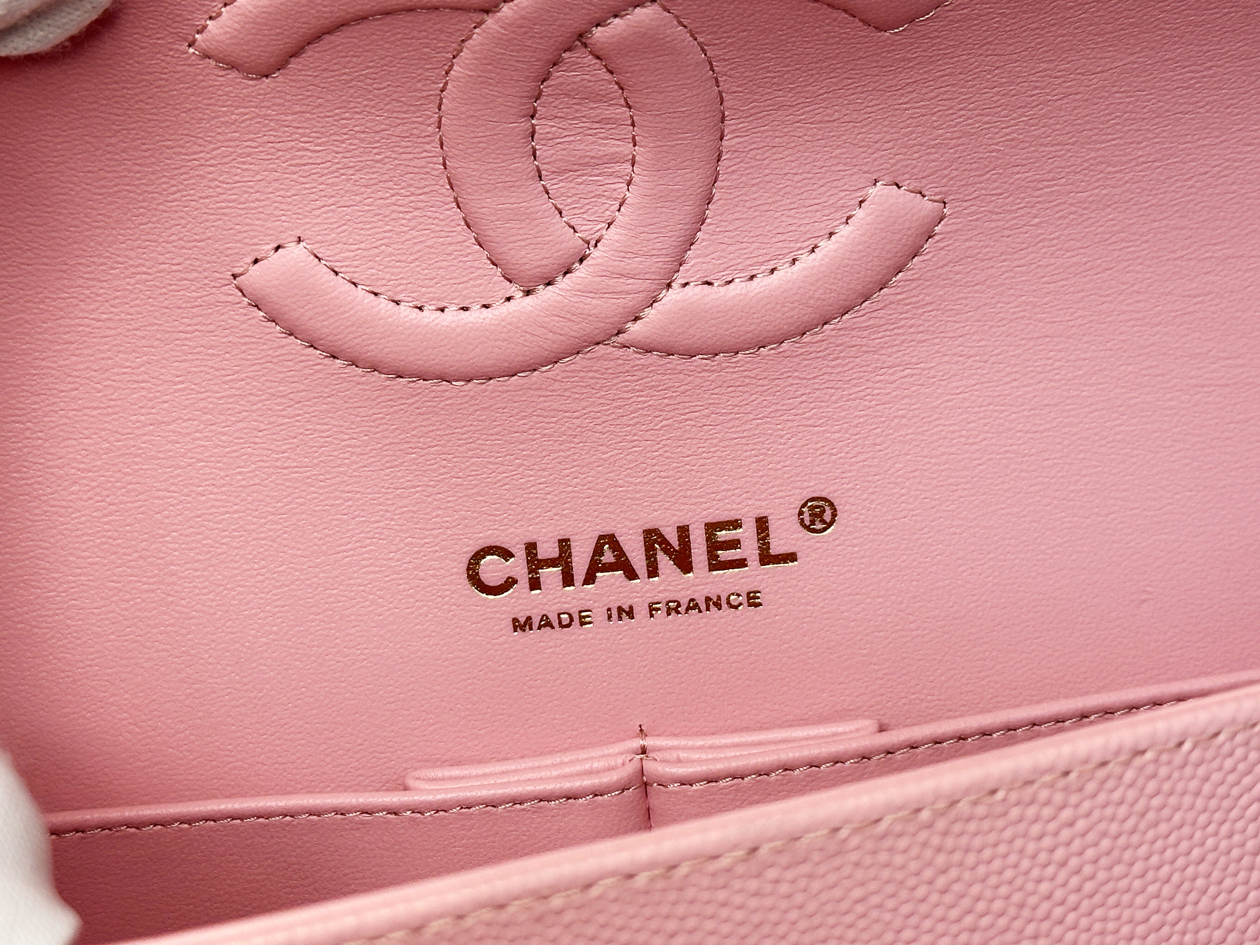 Chanel 22C Classic Quilted Medium Double Flap Bag Sakura Pink AKHX microchip