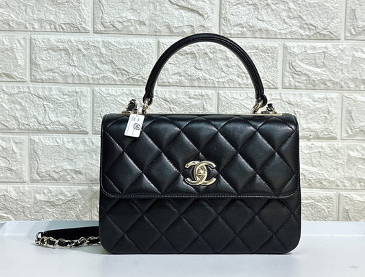 CHANEL Black Small Trendy Flap Bag Microchipped Light Gold Hardware