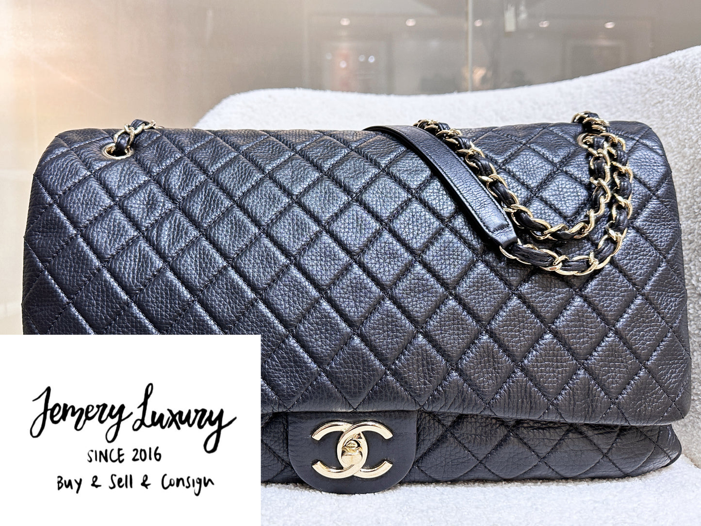 Chanel 2017 Calfskin Quilted XXL Travel Flap shoulder bag Black GHW 2354 holo card