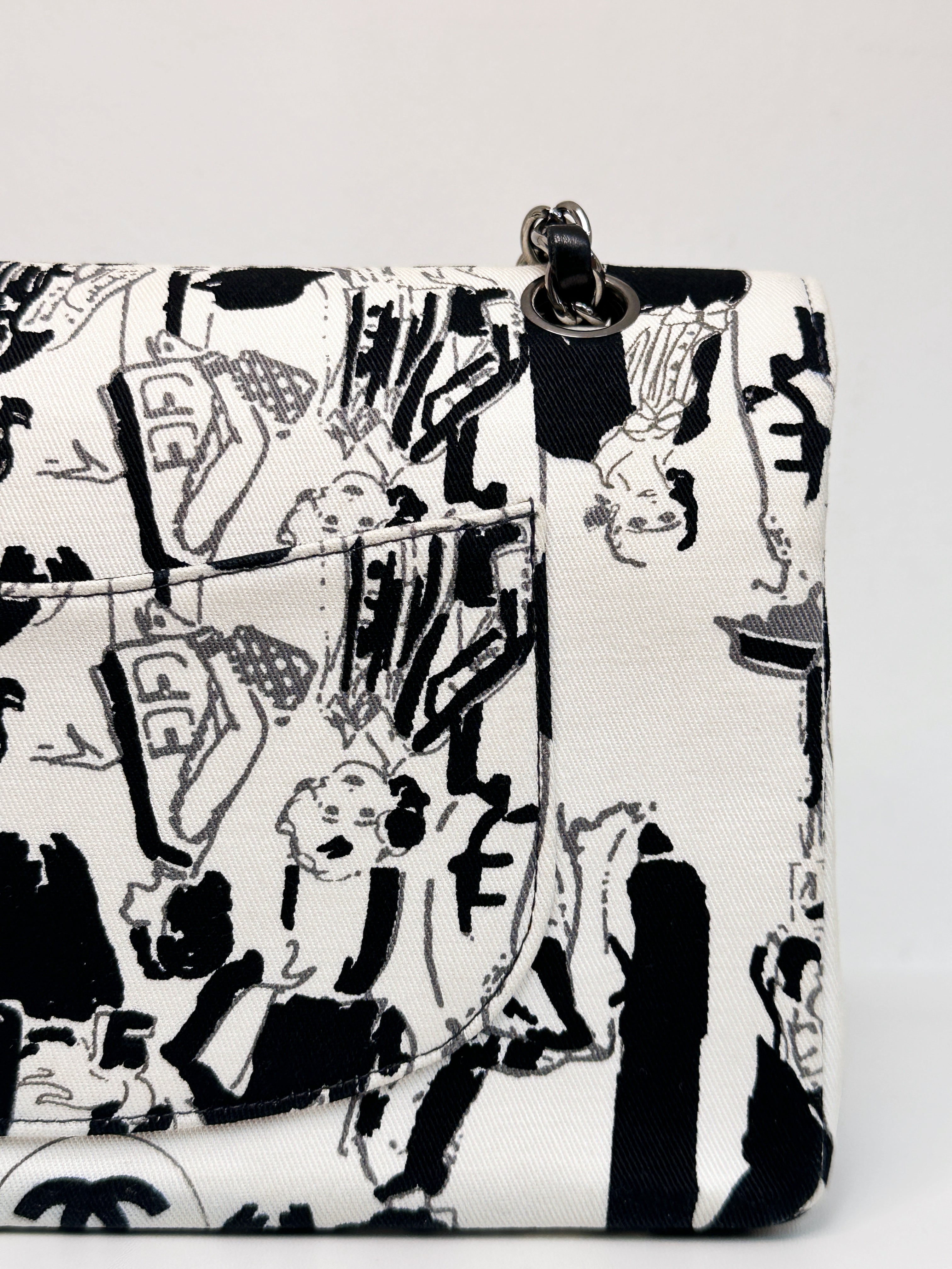 Chanel Canvas Coco Icons Medium Double Flap Bag Black White 827 holo card