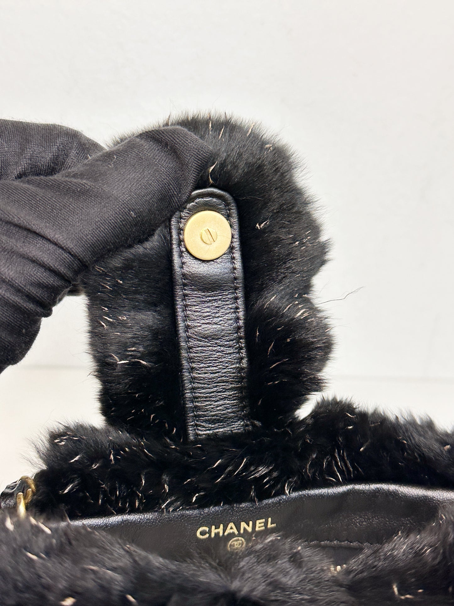 Chanel CC Black Fur Chain Clutch 2270 holo card