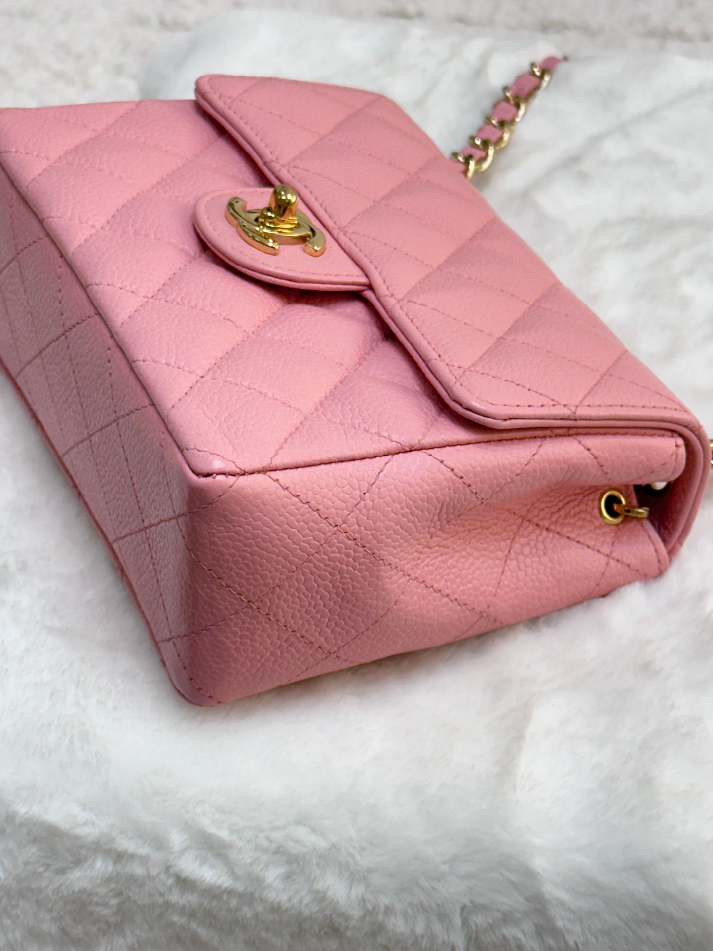 Chanel Mini Square Classic Caviar Flap Pink. Body lightly touched