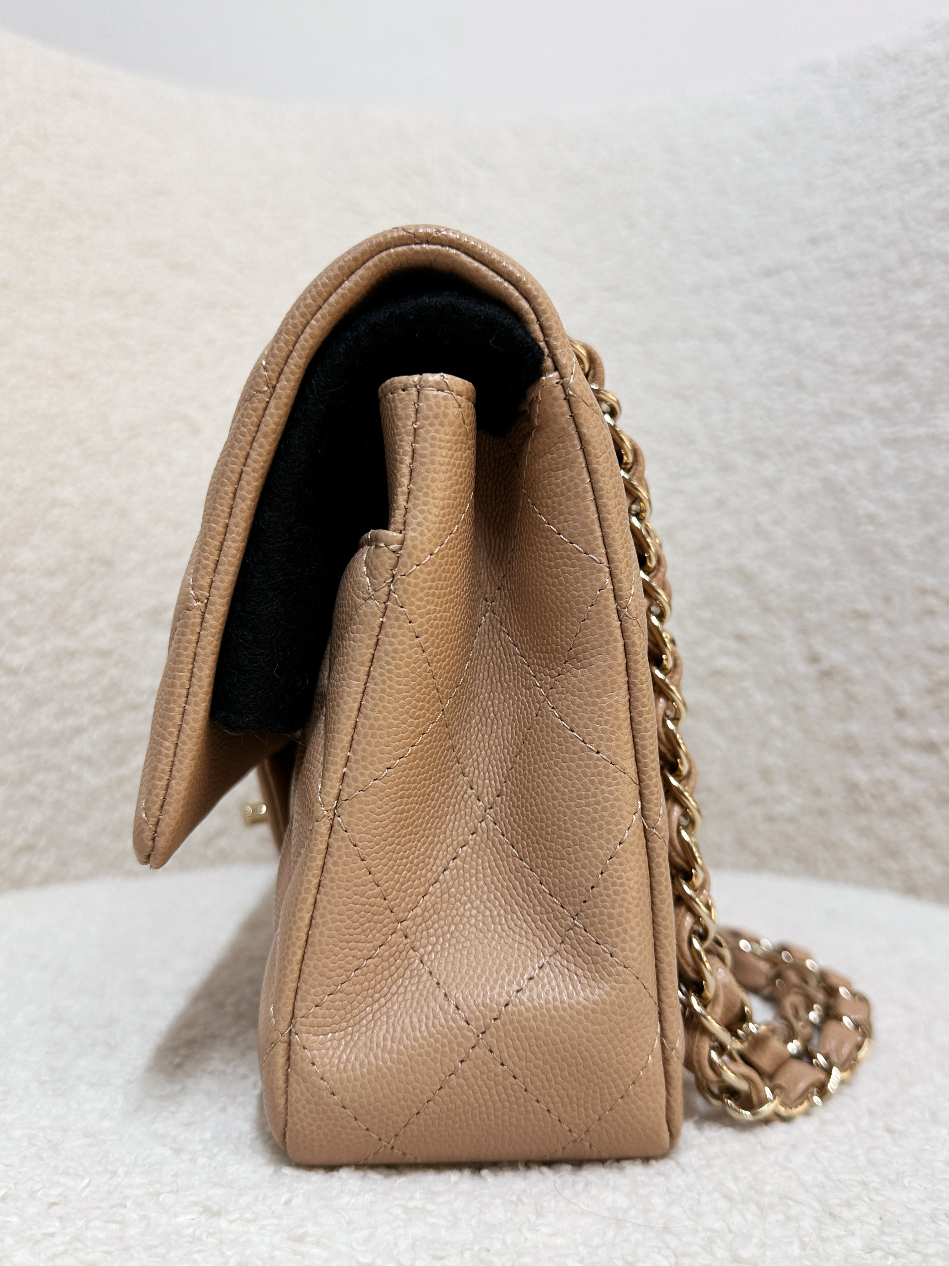 Chanel 19B Dark Beige Caviar Classic Quilted Classic Flap Medium LGHW