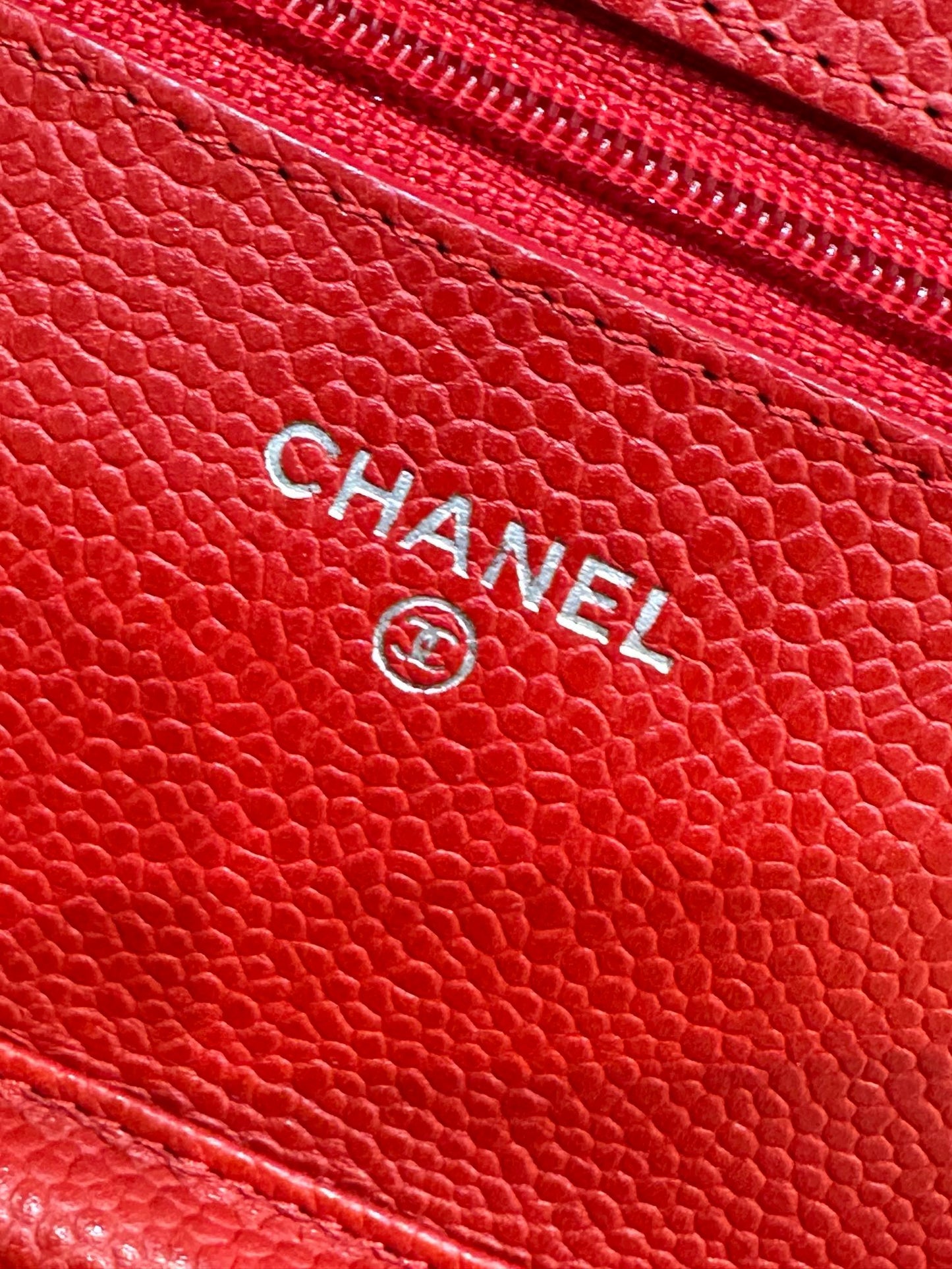 Chanel Caviar Quilted Wallet on Chain WOC Red 1874 holo card