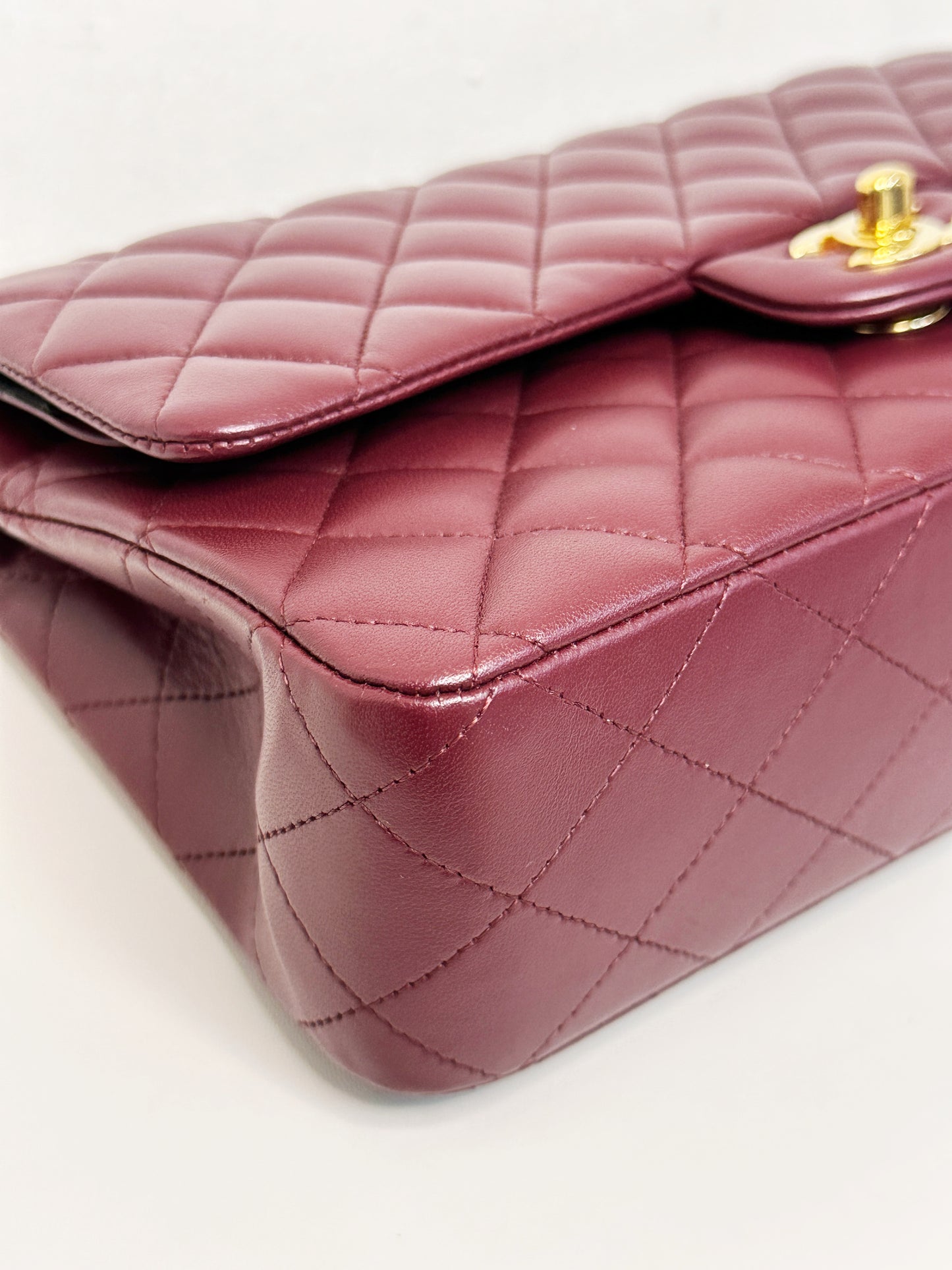 Chanel Classic Quilted Lambskin Medium Double Flap Bag Burgundy 2173 holo