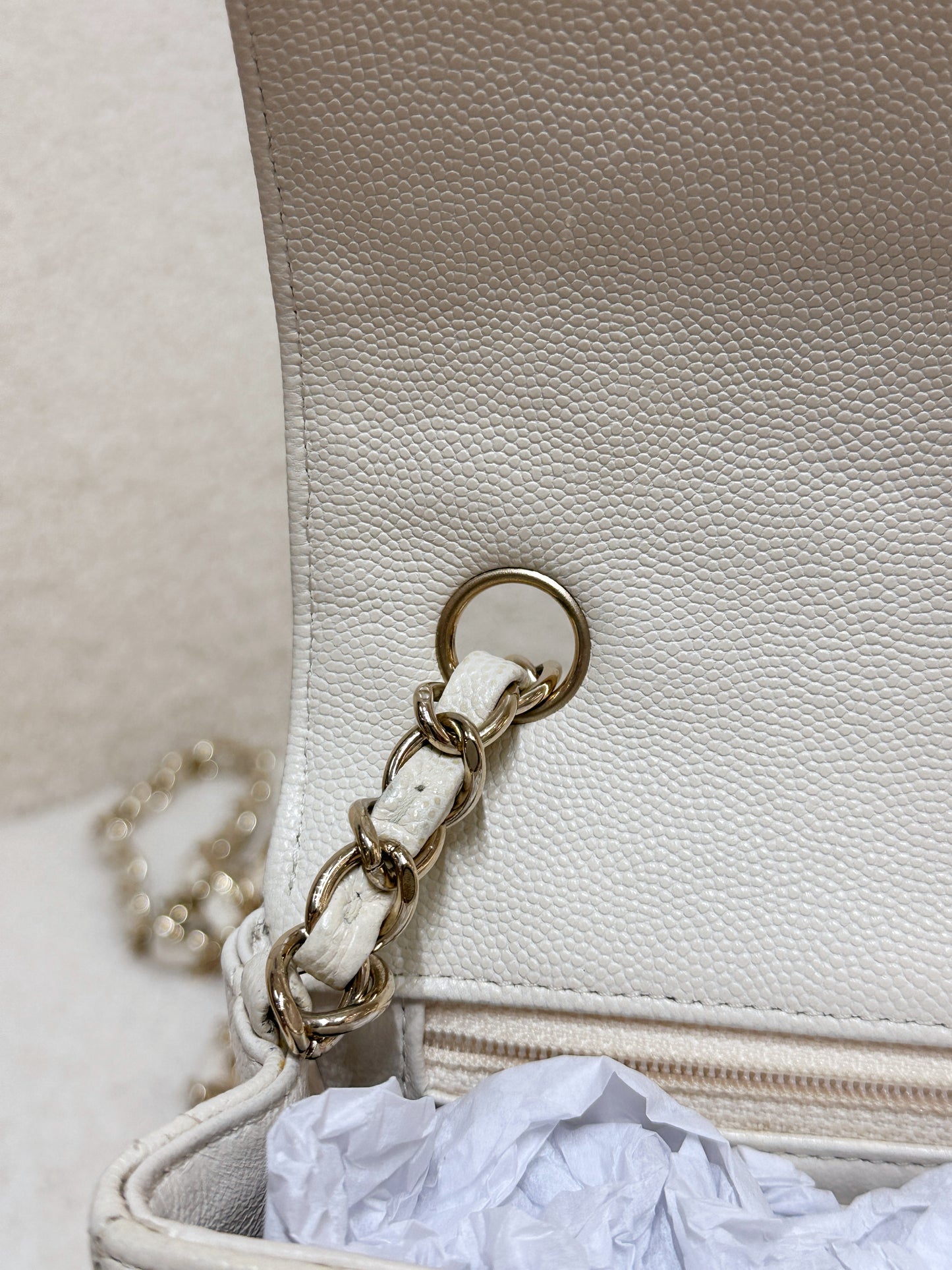 Chanel Mini Rectangular Classic Quilted Caviar Ivory 17C GHW 2383 holo card