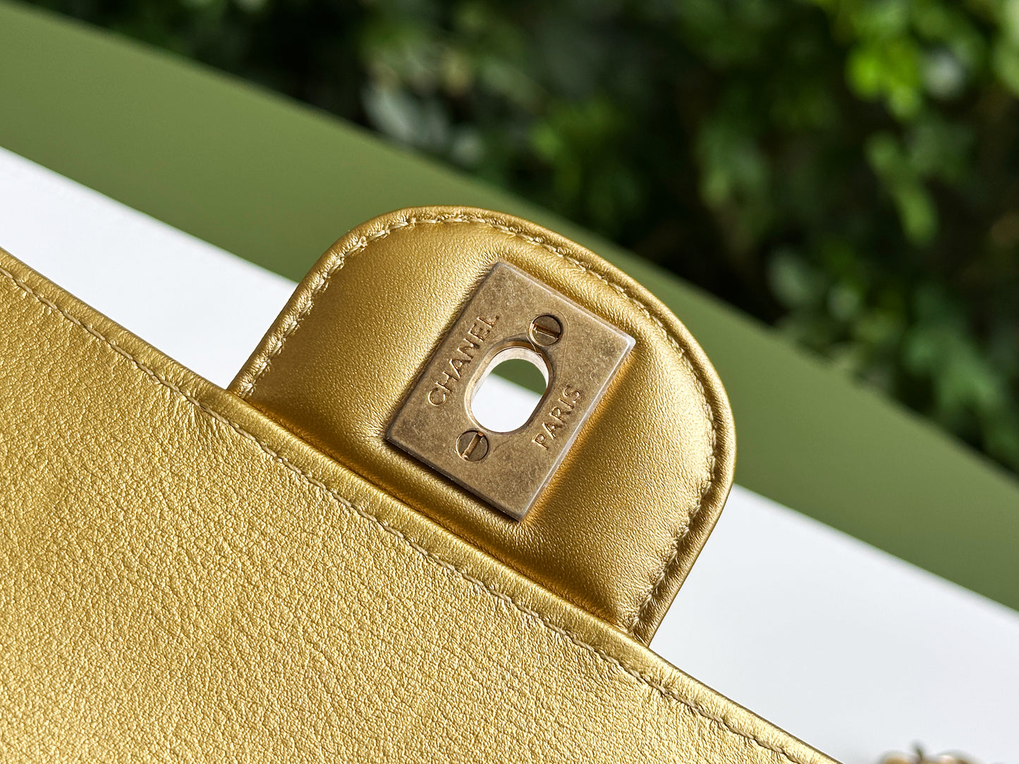 Chanel Mini Calfskin Crocodile Embossed Rectangular Gold Metallic Flap Bag 2803 holo card