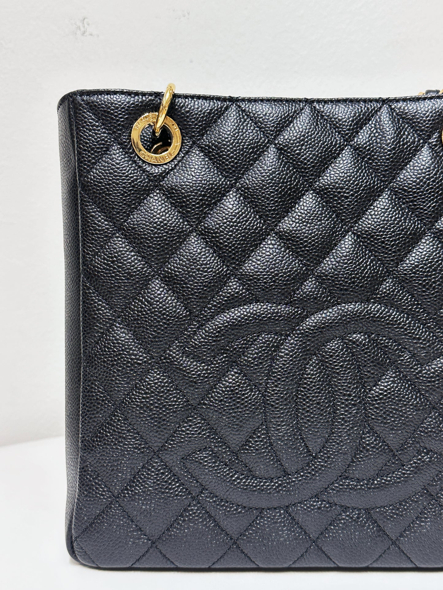 Chanel Caviar Quilted Petit Shopping Tote PST Black GHW 1608 holo card