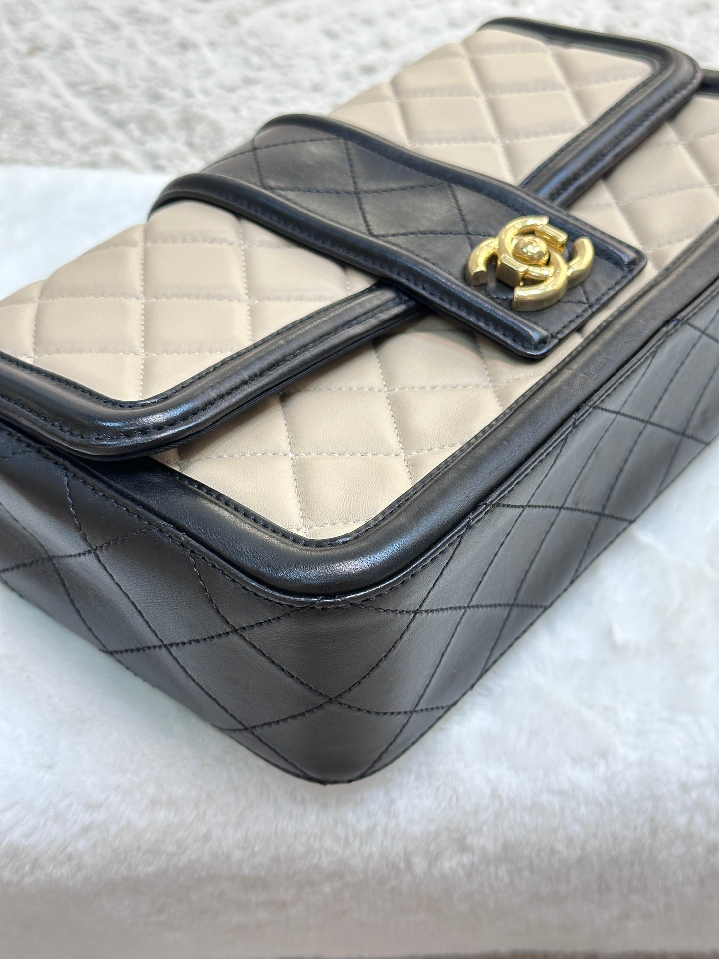 Chanel Medium Lambskin Quilted Elegant CC Flap Beige Black GHW