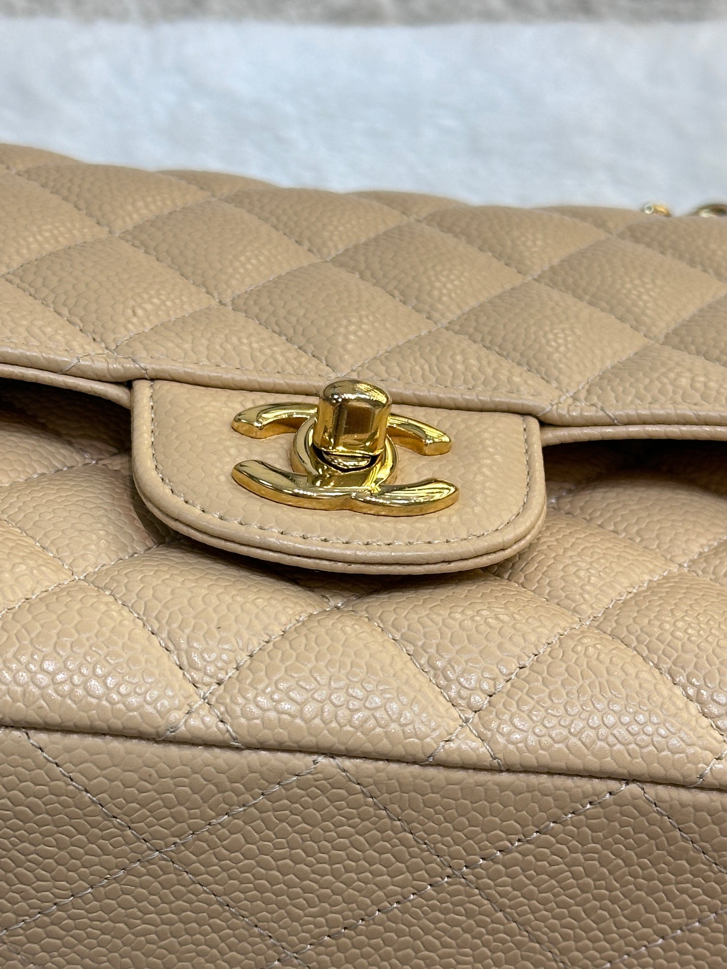 Chanel Medium Caviar Classic Double Flap Bag Beige