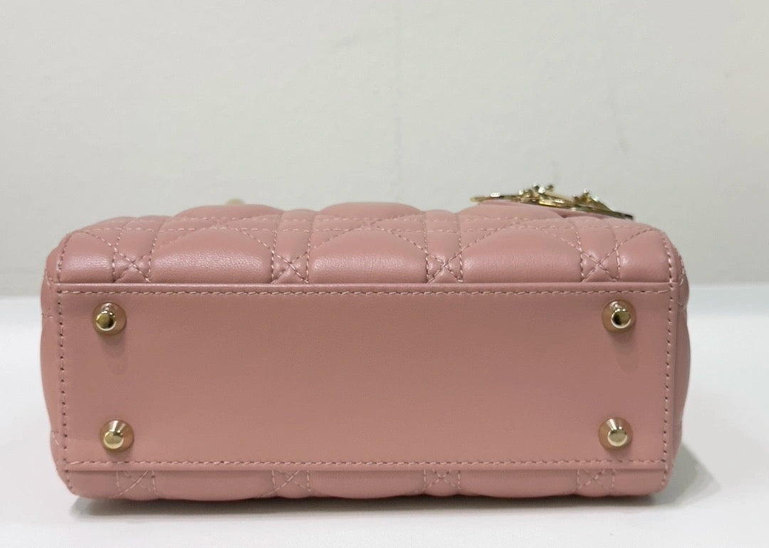 Christian Dior Mini Lambskin Cannage Lady Dior Pink GHW