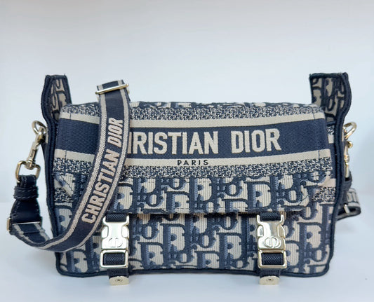 Dior Small Diorcamp Bag in Blue Oblique Embroidery Canvas and LGHW 2022year