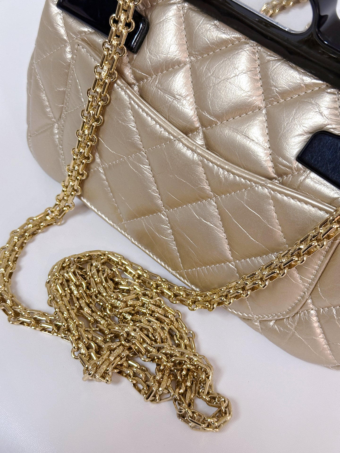 Chanel Aged Calfskin Quilted 2.55 Reissue Mini Hanger Flap Gold 2355 holo card