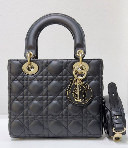 Christian Dior Small Cannage Lambskin My Lady Dior ABC Bag Black GHW