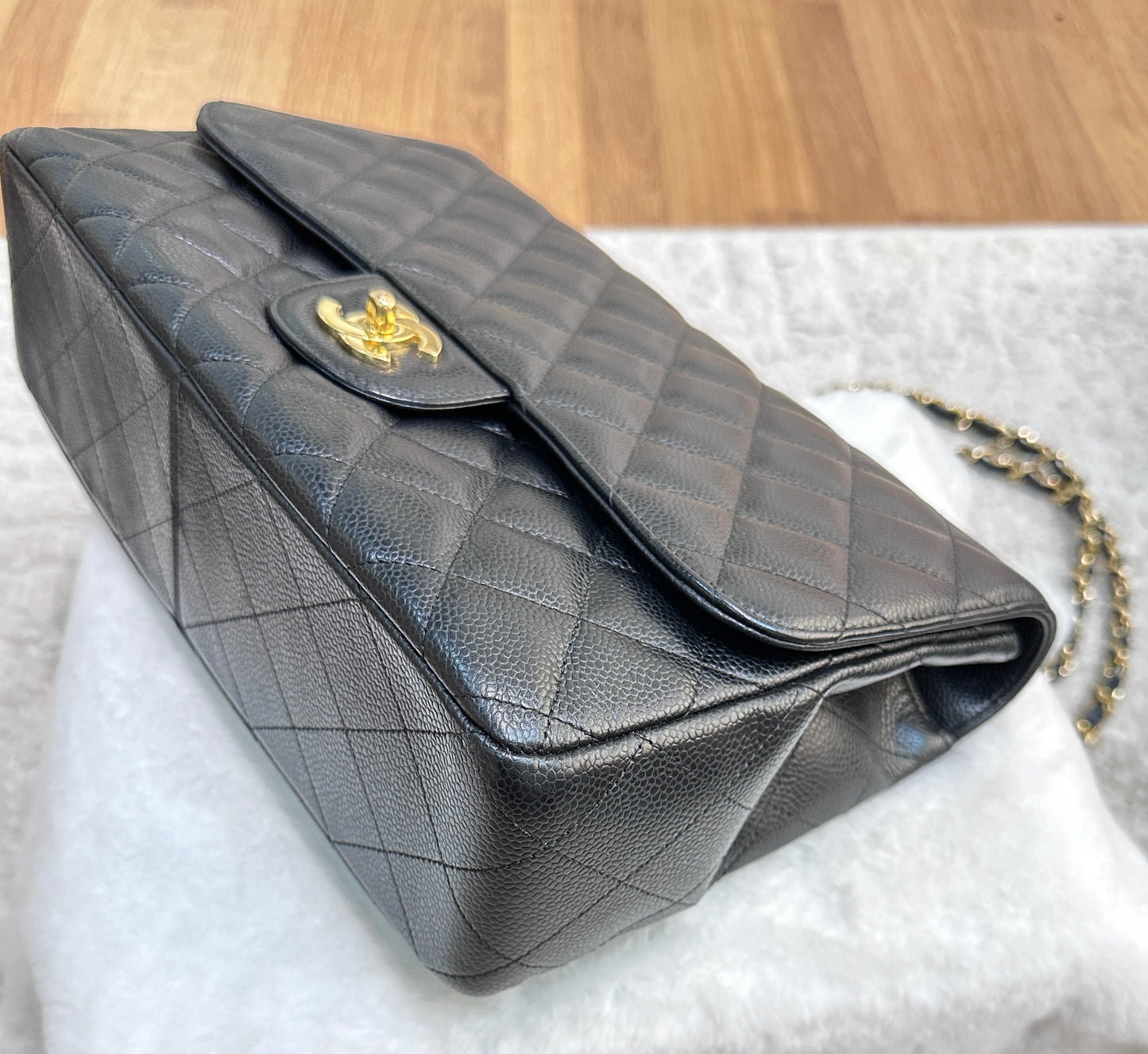 Chanel Vintage Jumbo Single Flap in Black Caviar with 24K Gold Hardware