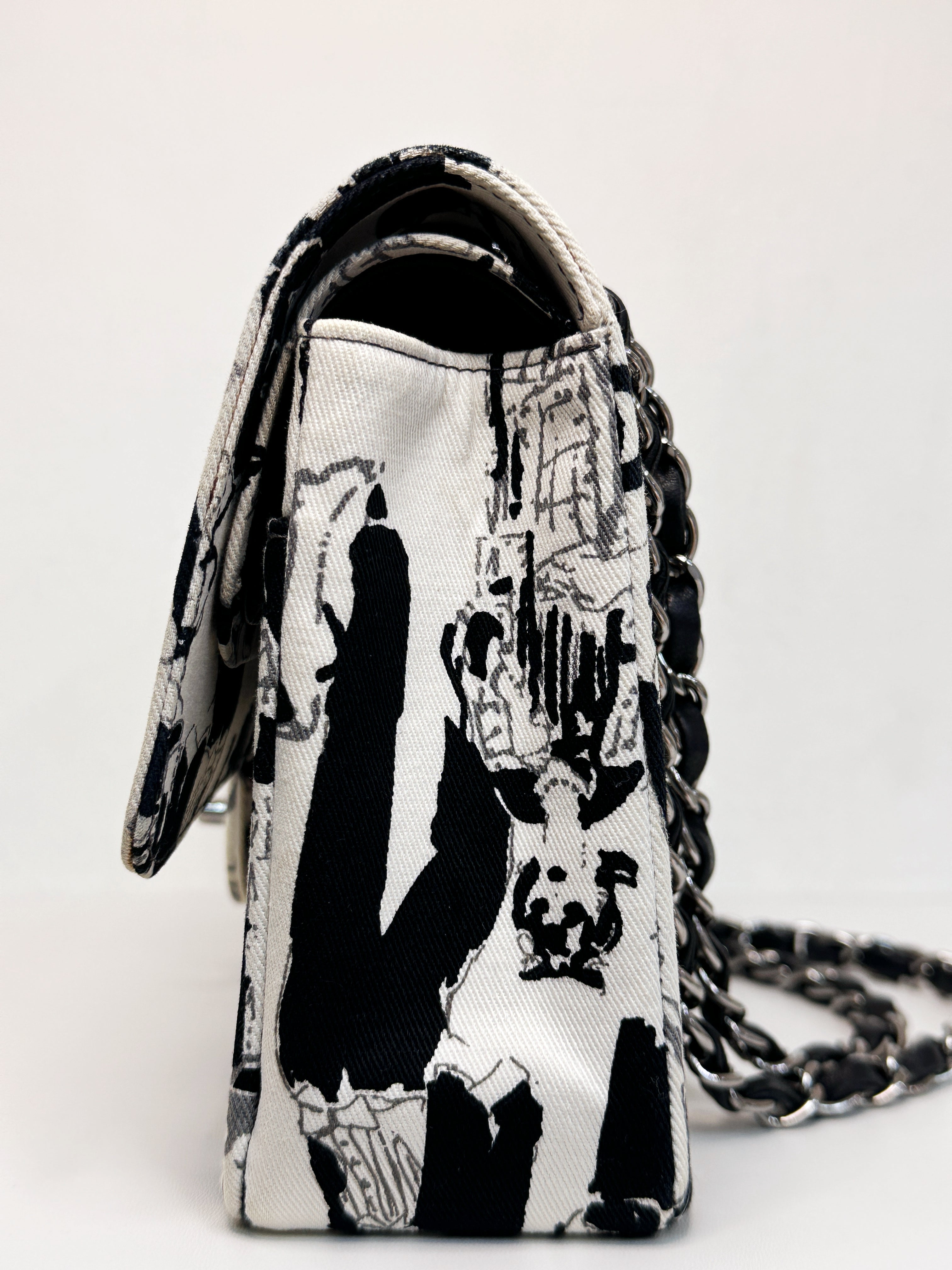 Chanel Canvas Coco Icons Medium Double Flap Bag Black White 827 holo card