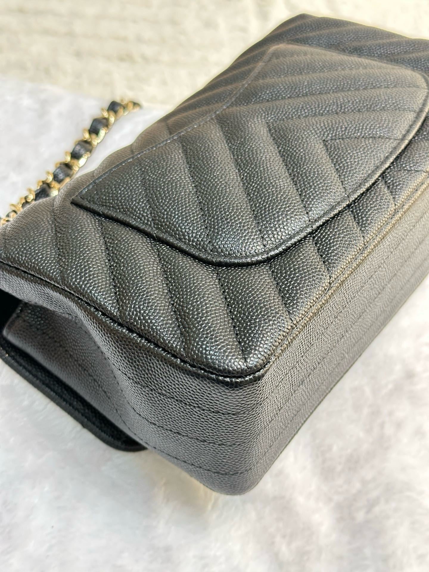 Chanel Mini Chevron Caviar Flap Bag Black GHW