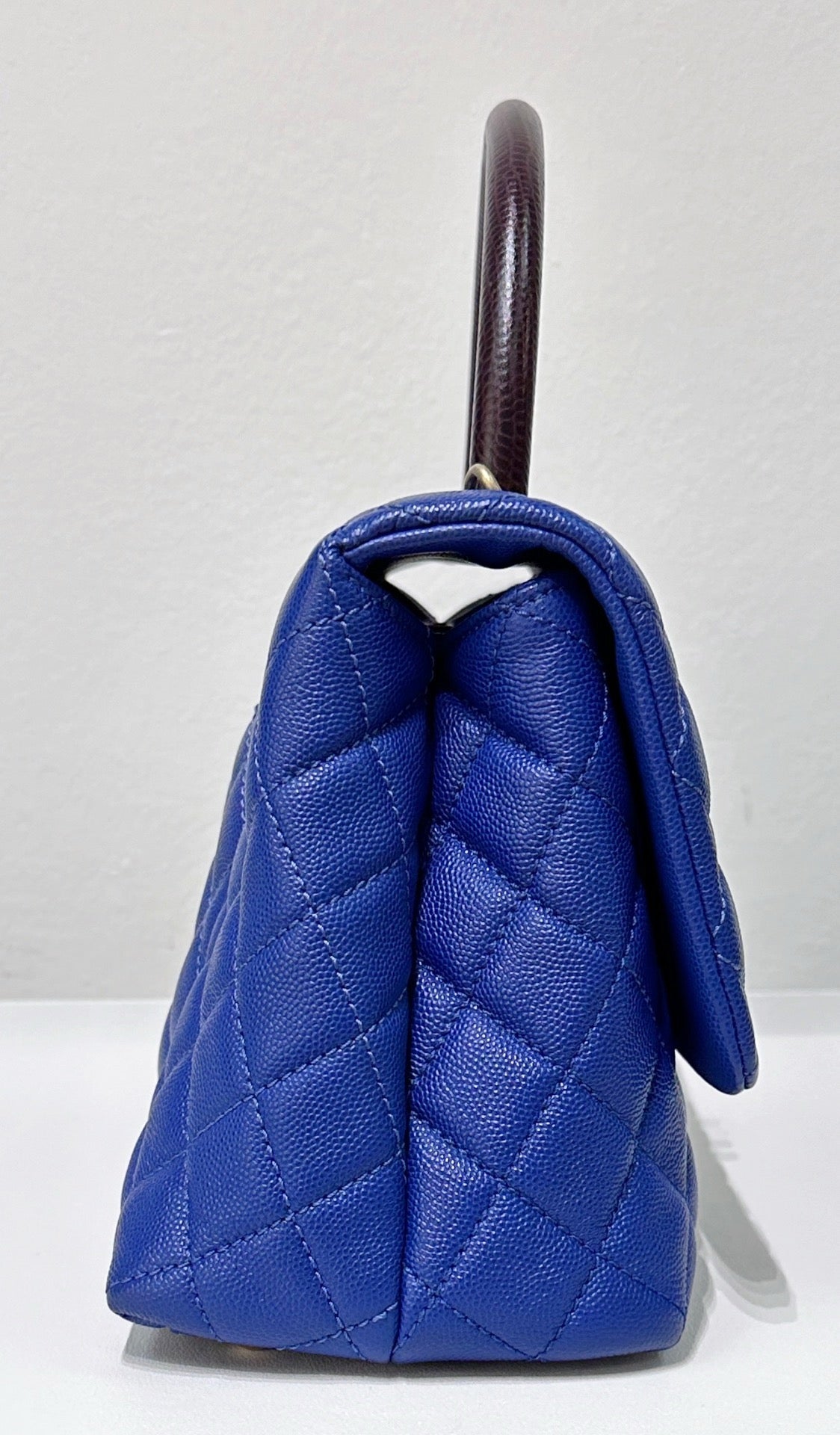 Chanel Medium Caviar Lizard Embossed Quilted Coco Handle Flap Dark Blue