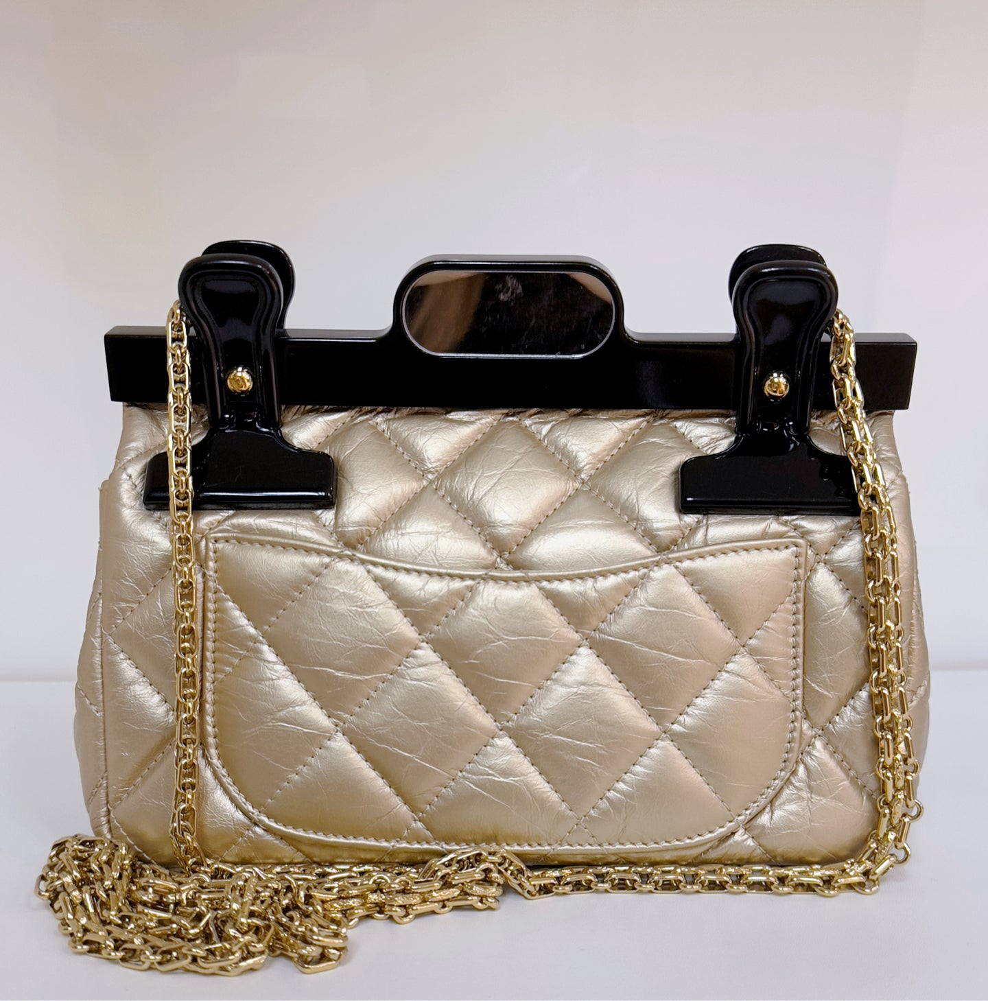 Chanel Aged Calfskin Quilted 2.55 Reissue Mini Hanger Flap Gold 2355 holo card