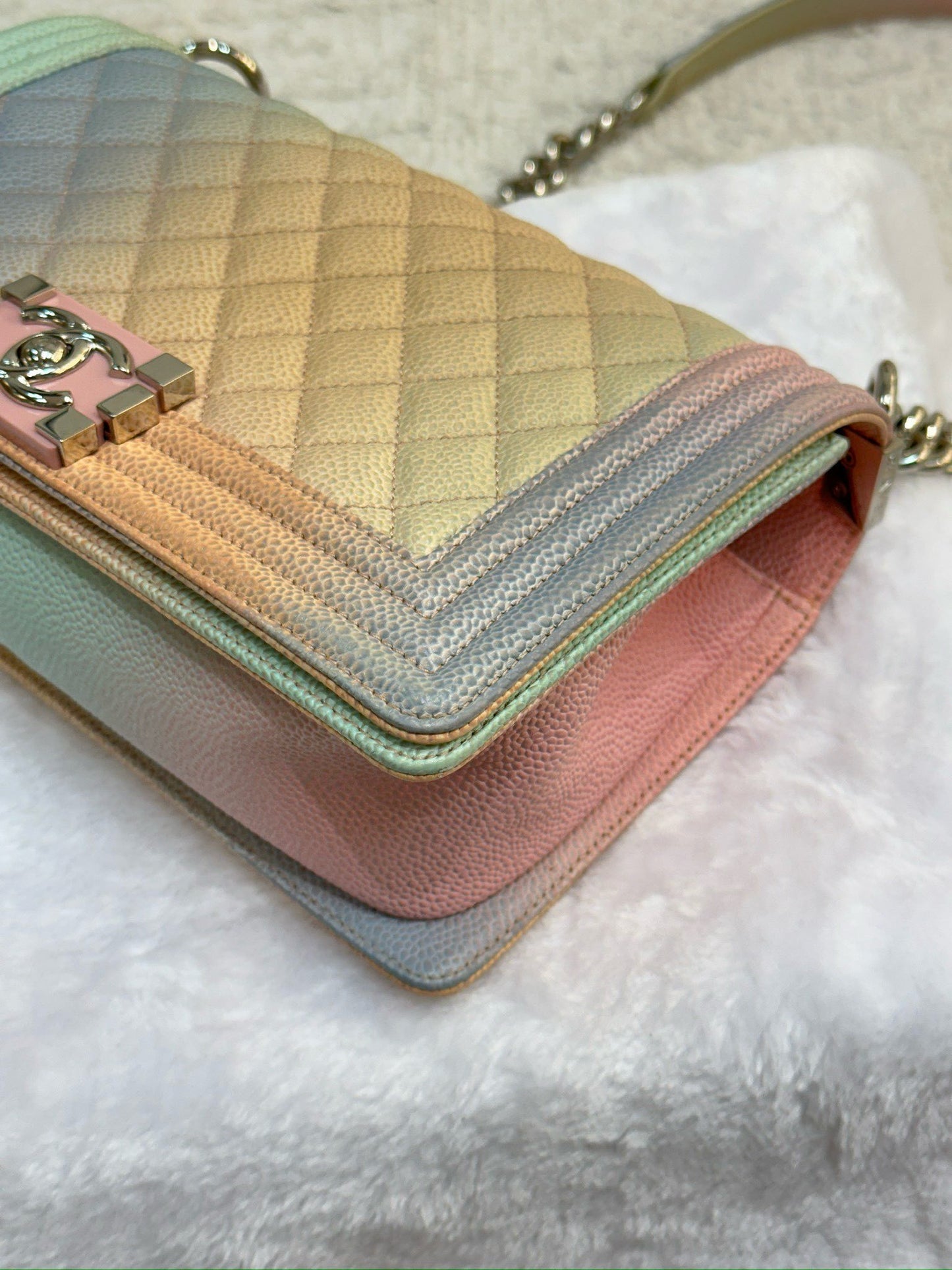 Chanel Medium Caviar Quilted Rainbow Boy Flap Pink Multicolor