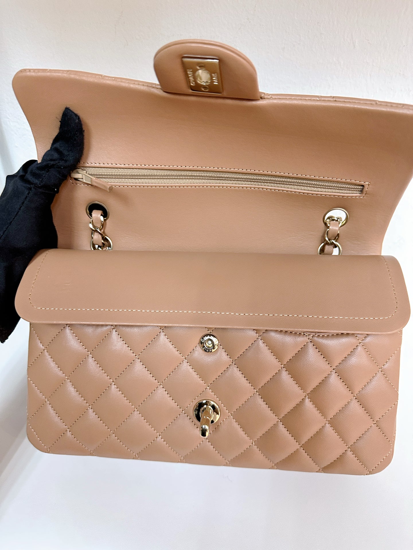 Chanel Medium Lambskin Classic Double Flap Bag 21P Caramel LGHW 3091 holo card