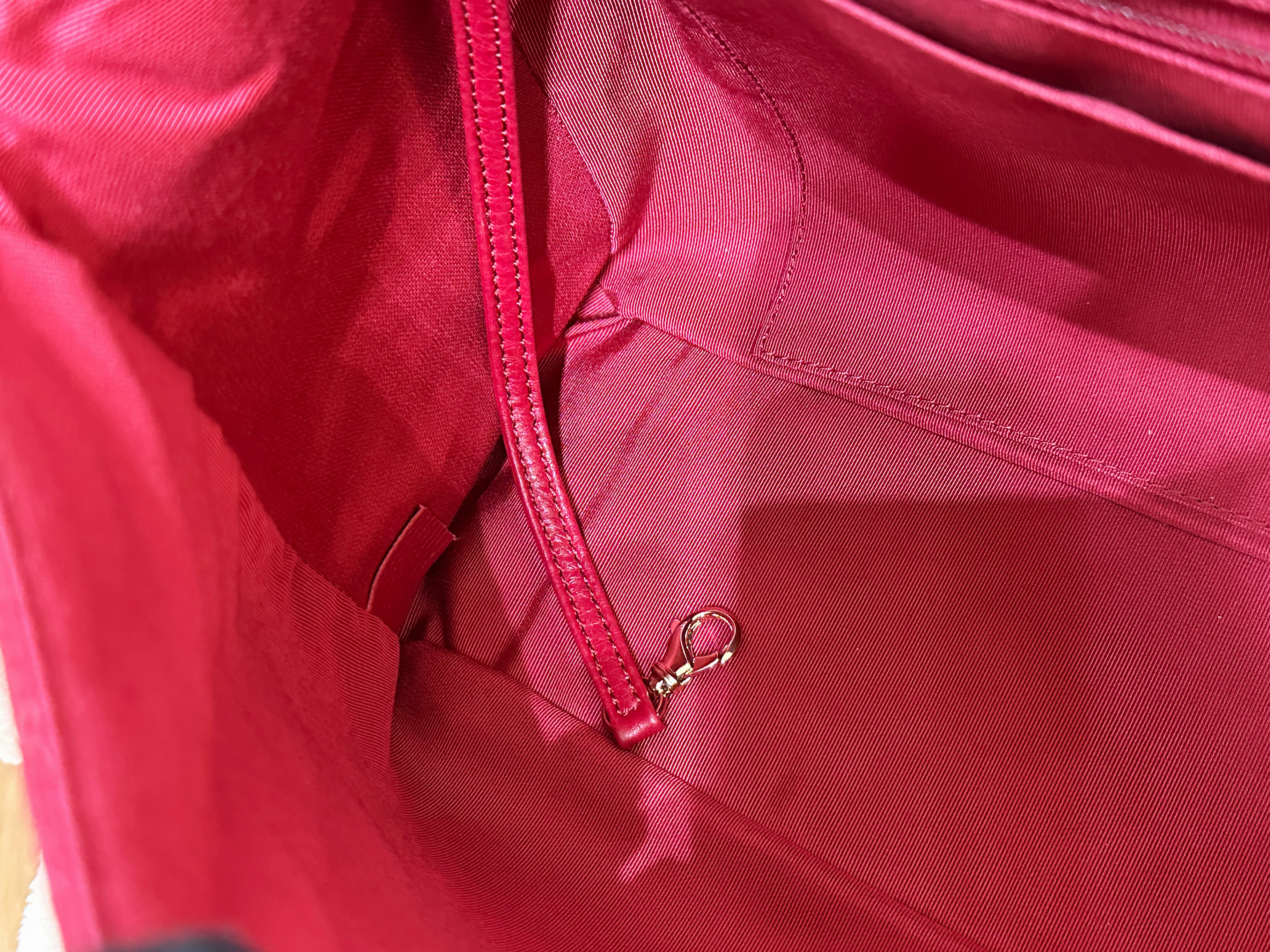 Chanel Red Grained Calfskin XL Small Travel Flap Bag Light Gold Hardware