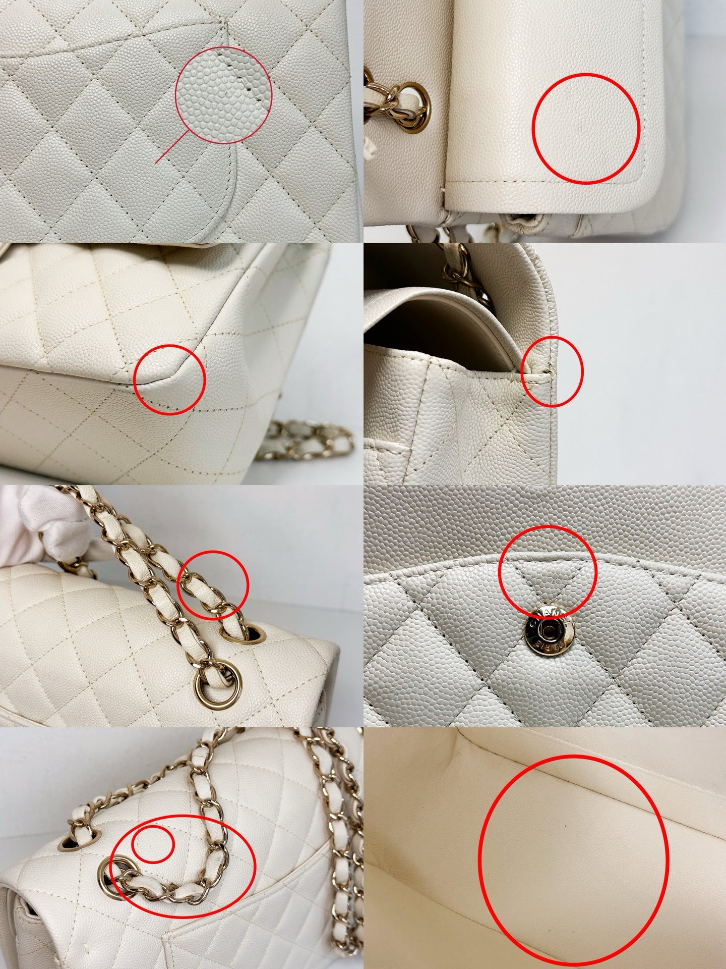 Chanel Medium Caviar Classic Quilted Double Flap White Light Beige Bag LGHW L45J microchip
