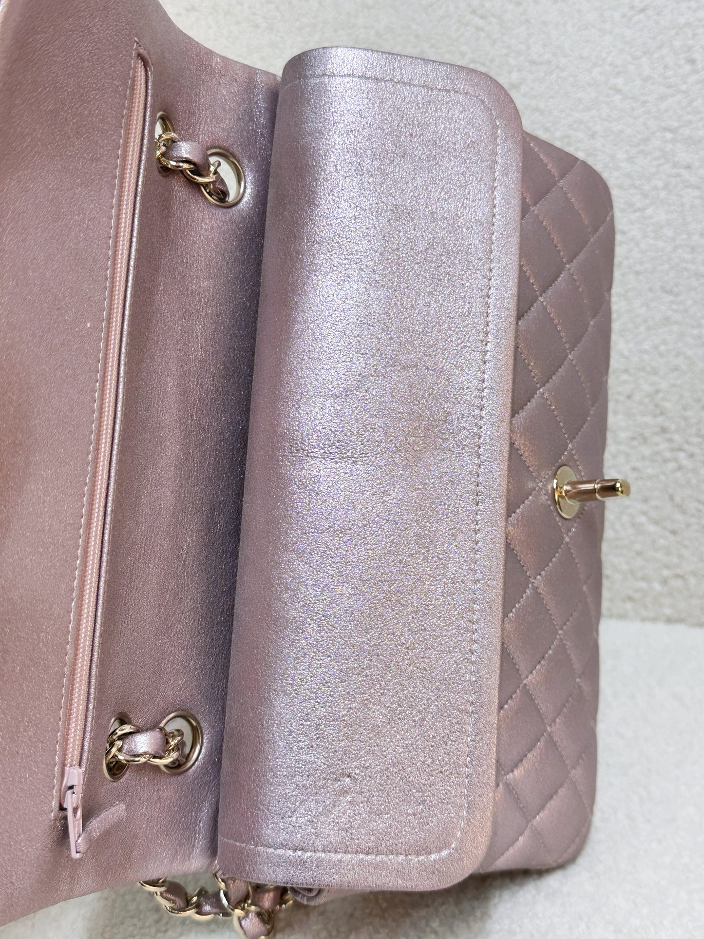 Chanel Classic Quilted Medium Double Flap Iridescent Pink (Calfskin)LGHW 1998 holo card