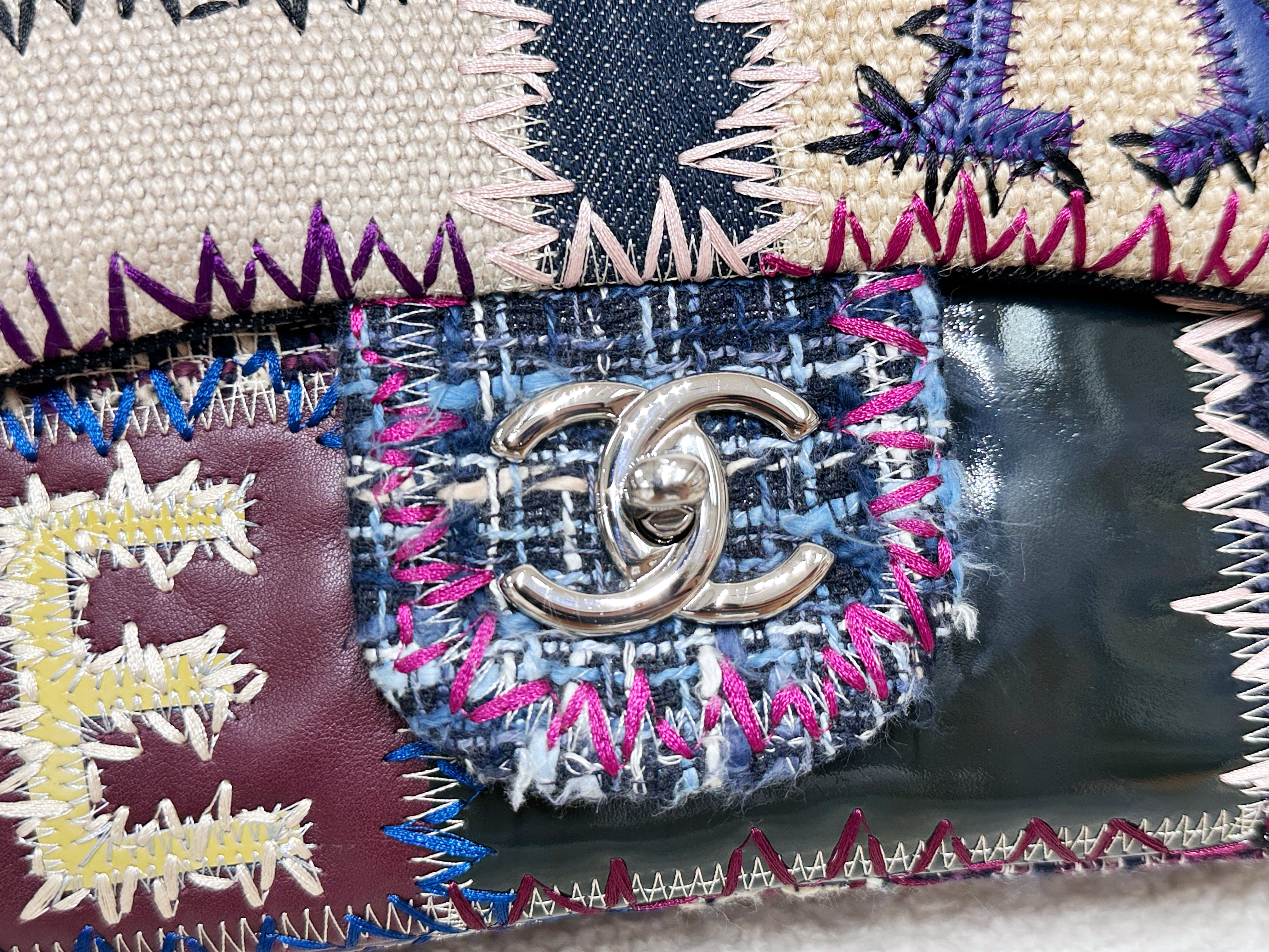 CHANEL TIMELESS PATCHWORK MULTICOLOR JUMBO SINGLE FLAP BAG 1600 holo card