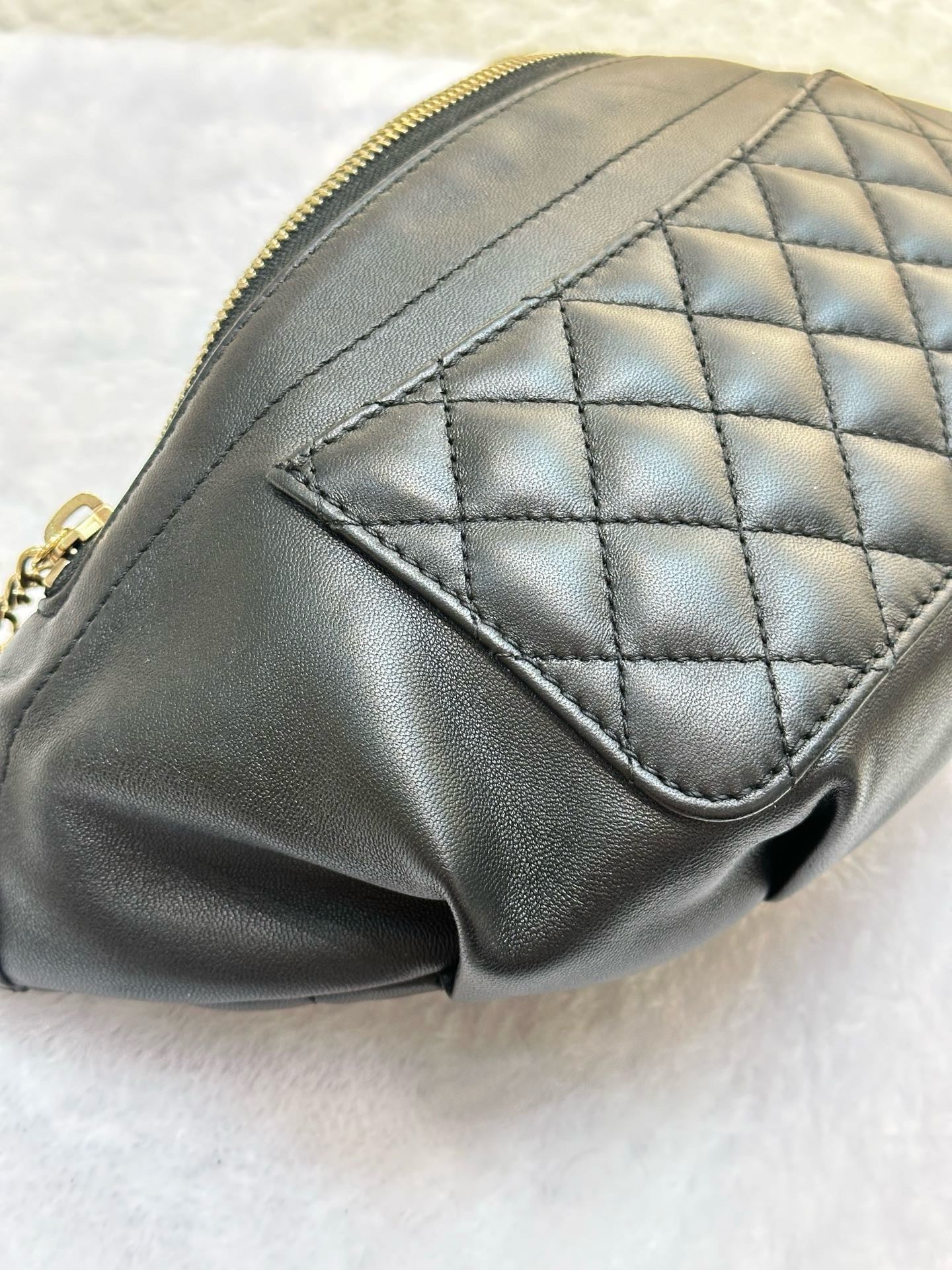 Chanel Lambskin Quilted Waist Bag Fanny Pack Black GHW